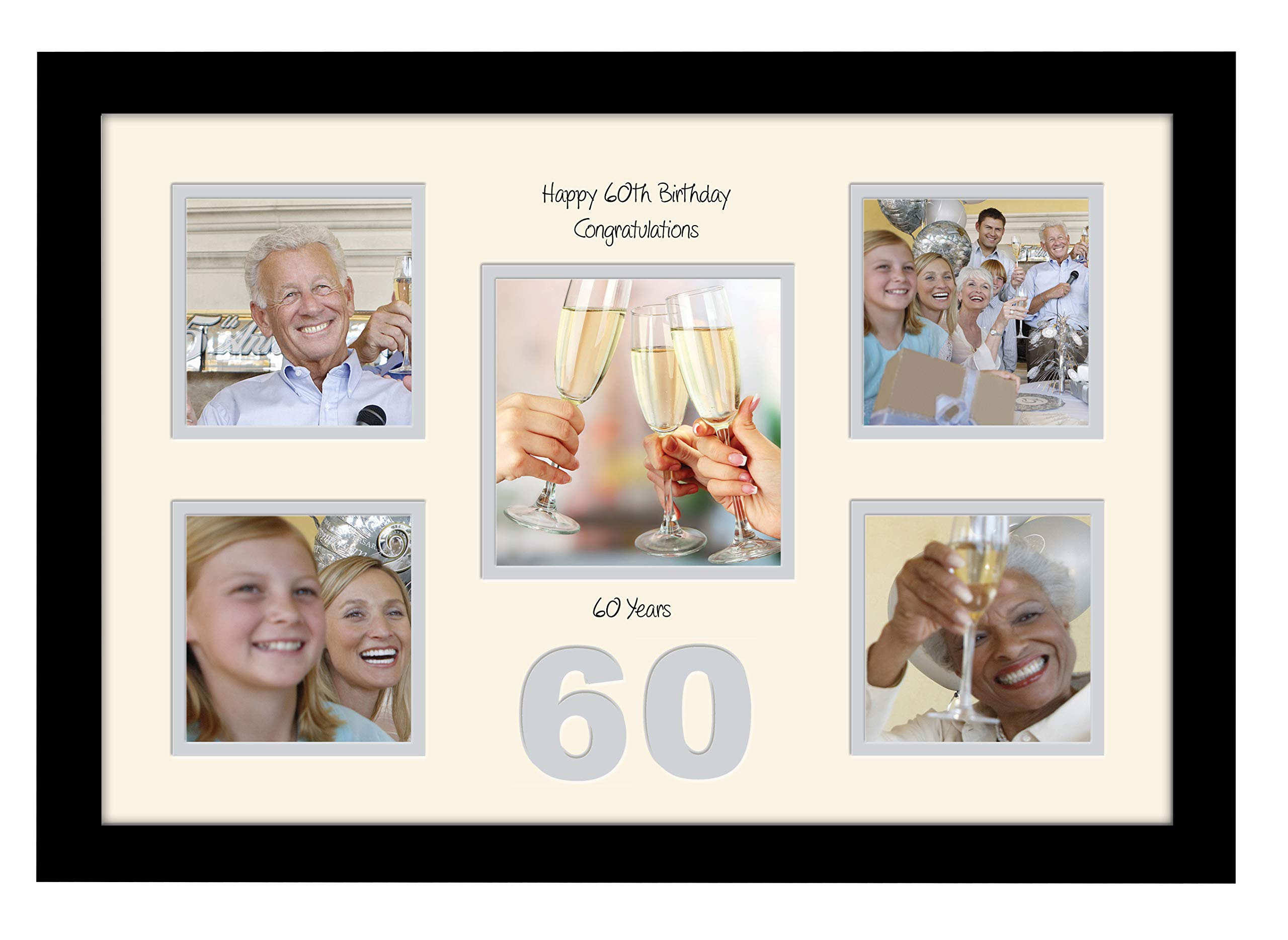 Photos In A Word Black Finish Frame Cream Mount Grey Inside 60Th Birthday Photo Frame 4"X4" X4 And 5"X5" Photo 969D (Black Finish Frame Cream Mount Grey Inside)