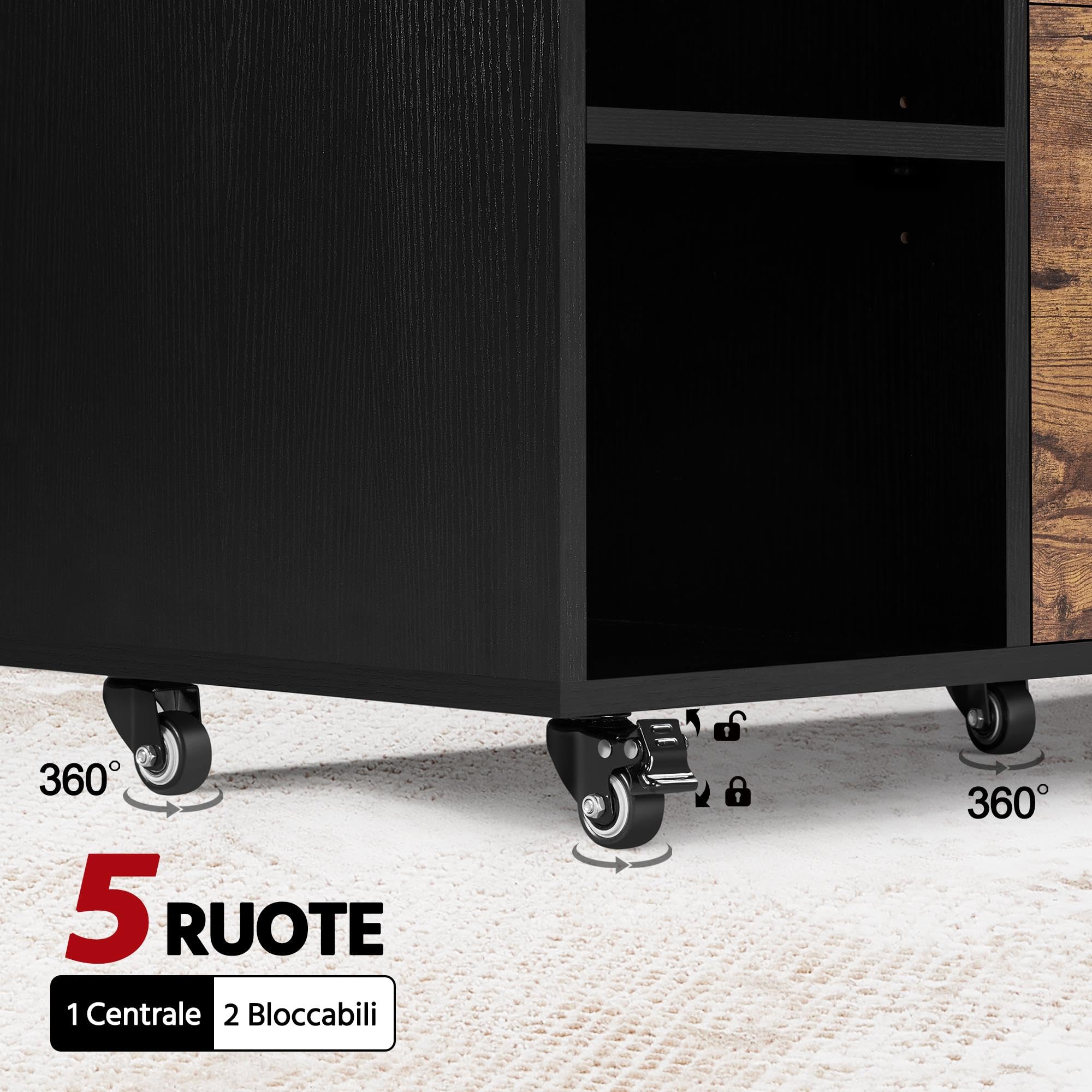 Yaheetech Caisson de Bureau avec 2 Tiroirs et 6 Casiers, Caisson de Rangement à 5 roulettes, Dossier A4 / Lettre Support pour Imprimante, 2 tablettes réglables Domicile Industriel,100×40×66,5 cm