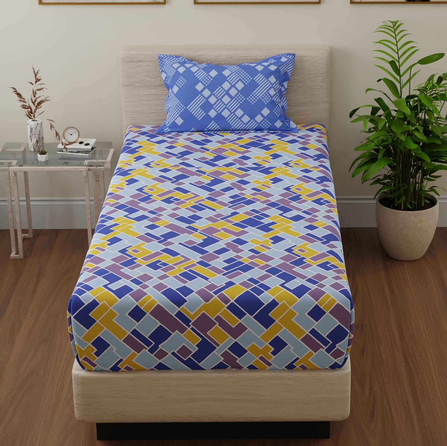 Huesland Cotton Fitted Sheet - Single Bed, Paisley Design -27