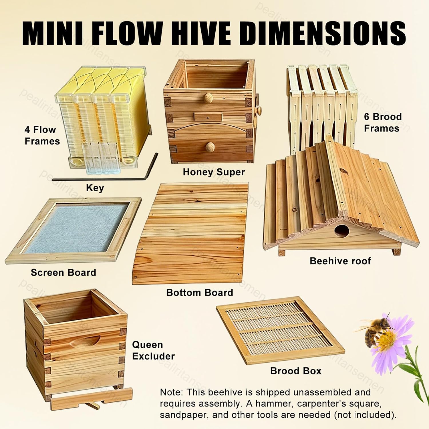 Beginner-Friendly Beehive Starter Kit – Self-Flow Honey Comb Beehive with Cedar Frames, Small Mini Beehive for Urban Beekeeping, Easy Assembly & Transparent Window