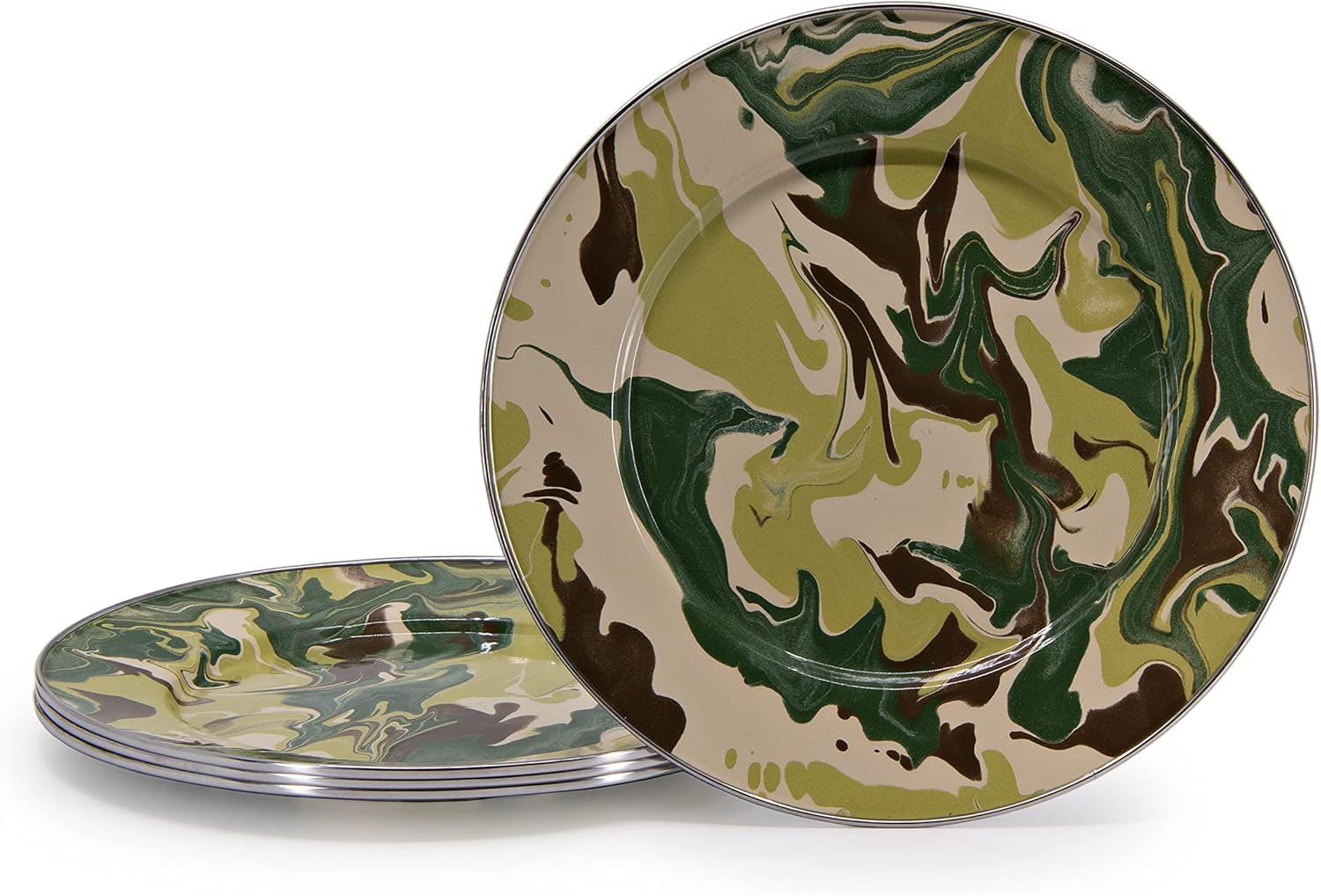 Golden Rabbit Enamelware Dinner Plates, 10.5 inch, Camouflage, Set of 4