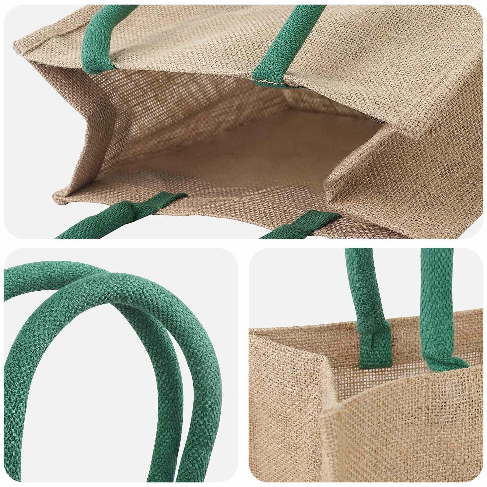 Set di 10 borse per la spesa in iuta, 26 x 22 x 14 cm, ecologiche, con fodera interna laminata, per lo shopping e la vita quotidiana