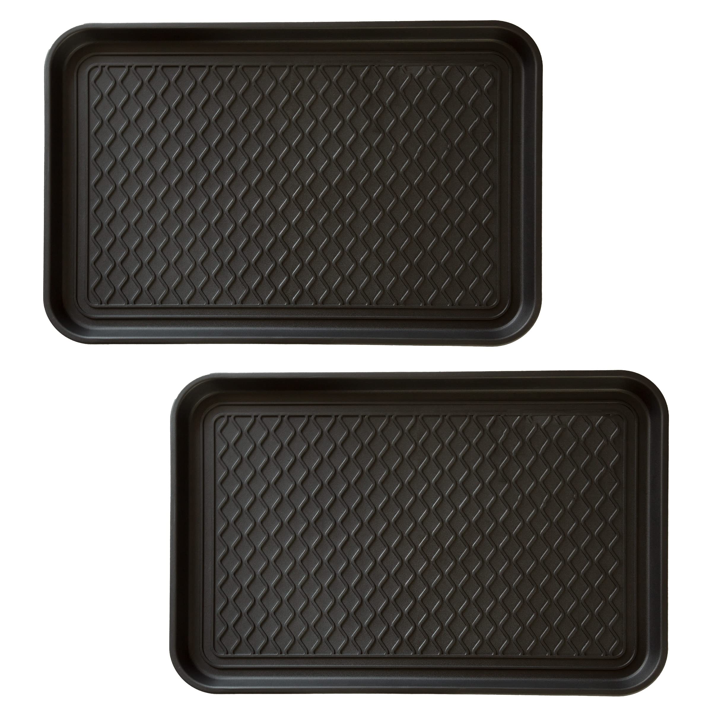 Stalwart All-Weather Boot Tray, Indoor Outdoor Doormat for All Seasons, 2 pk Medium, Black