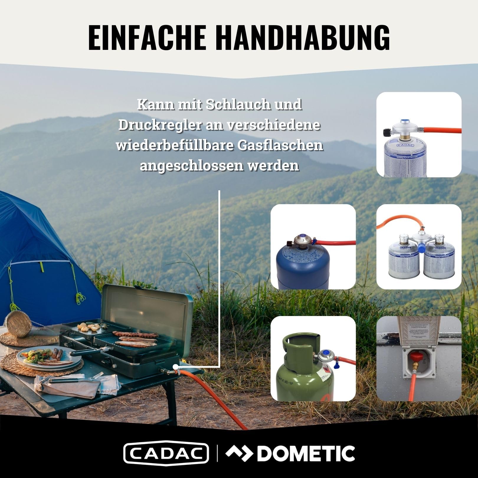 CADAC - 2-Cook 3 Classic Stove - Tischgrill - 50mBar - Campinggrill - Für draußen grillen - Stahl - Aluminium - Kunststoff - Gas Barbecue - Inkl. Transporttasche