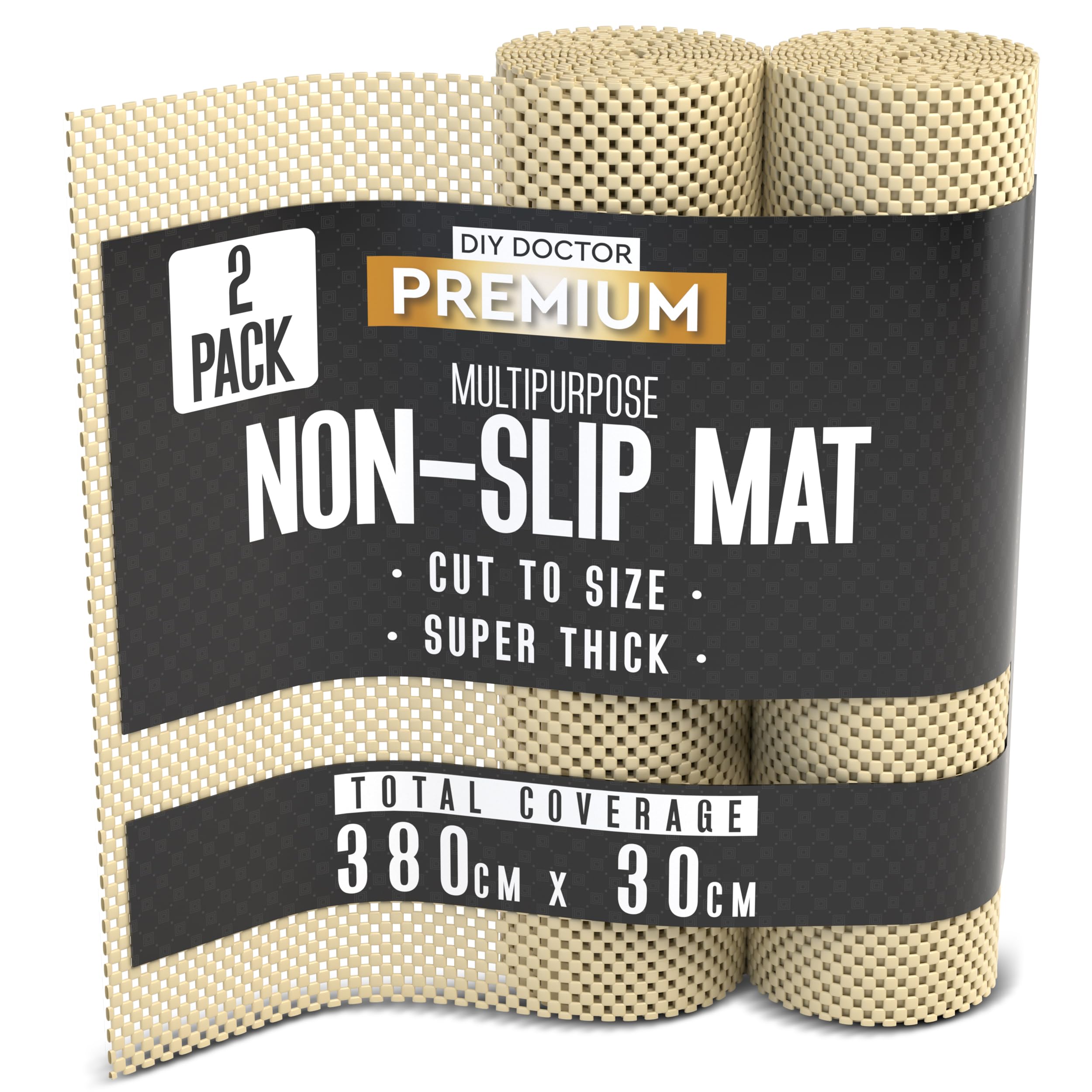 Anti Slip Gripper Rolls 2 Pack – 190 x 30cm Non Slip Rug Underlay for Laminate Flooring – Carpet and Rug Grippers – Rubber Mat Shelf and Drawer Liner - Mustard