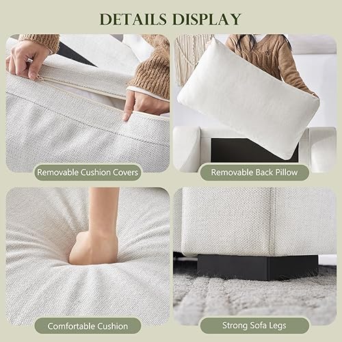 Miniatura 9 de ELUCHANG Silla de Acento Extragrande de 47", Silla de Salón Moderna de Tela de Lino con Asiento Profundo, Funda Lavable, Cómodo Gran Sillón de Sofá