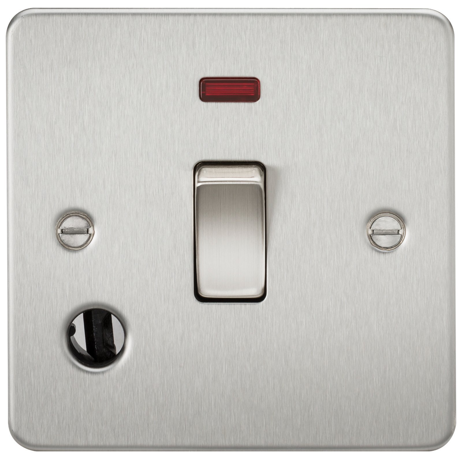 Knightsbridge FP8341FBC FPAV8341FBC Flat Plate 20A 1G Dp Switch with Neon & Flex Outlet-Brushed Chrome