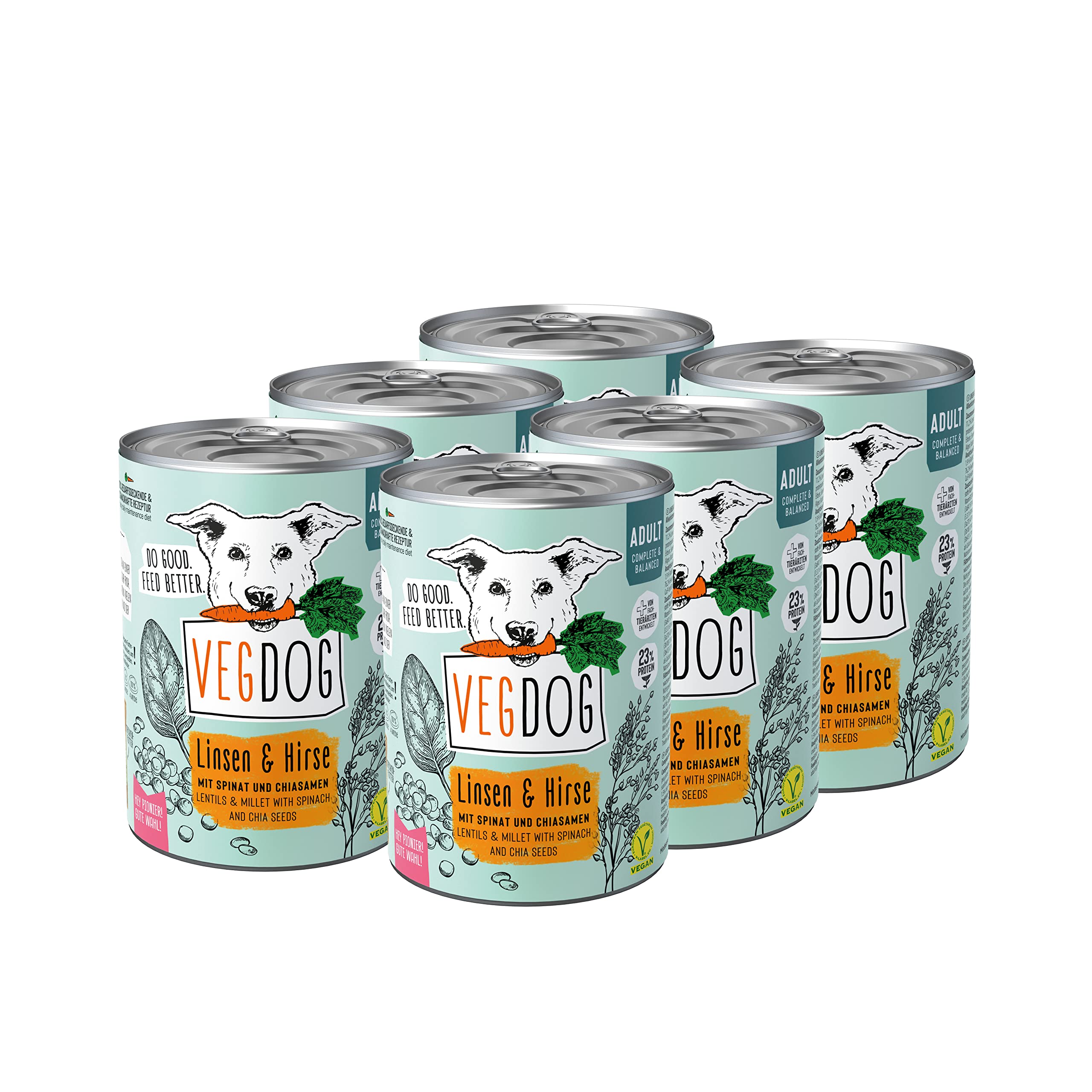 VEGDOG Adult Vegan Wet Dog Foods with Potatoes, Lentils & Millet - Complete Grain Free Adult Dog Food for Allergy Allergies with Alternative Protein Source - Pack
