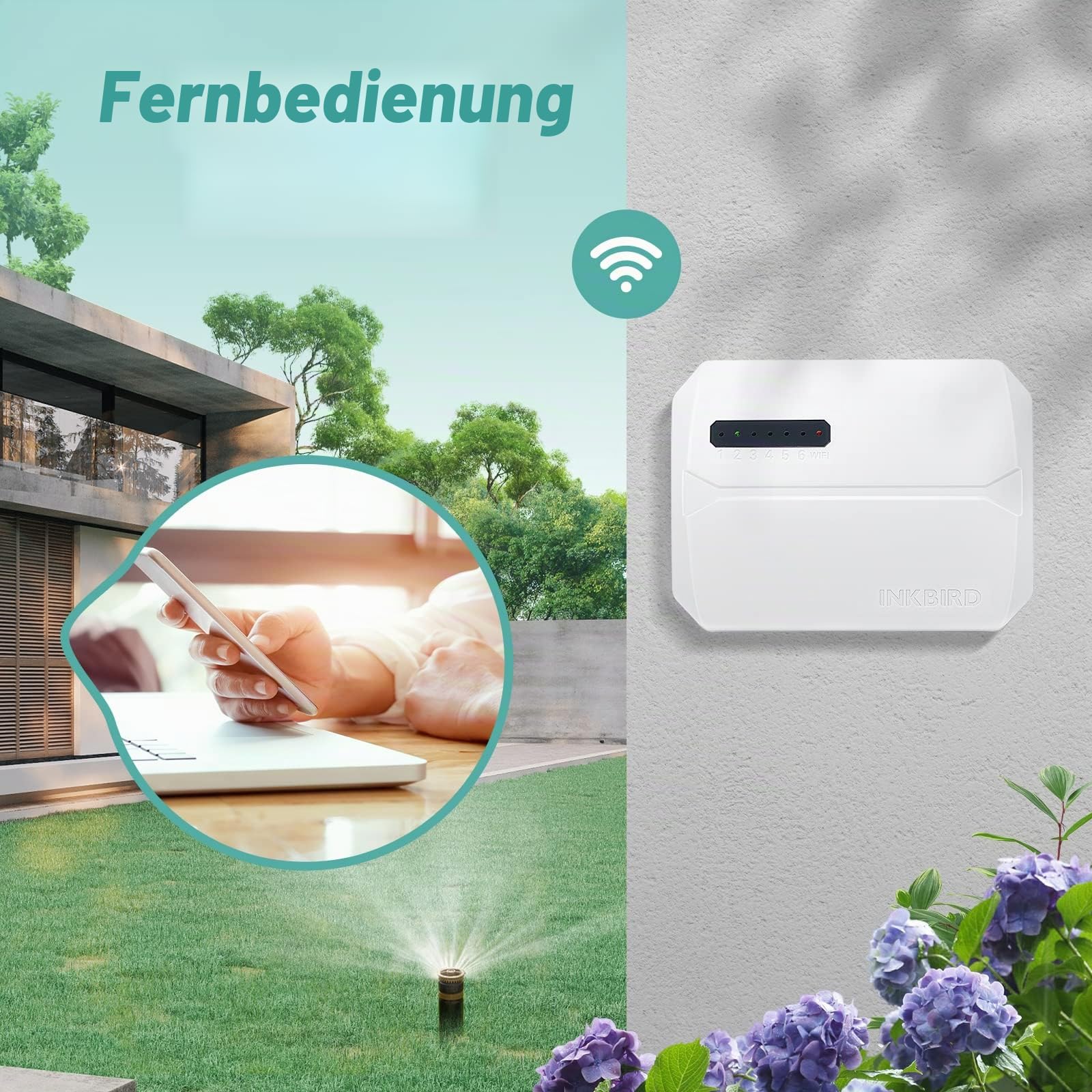 Inkbird IIC-600-WIFI bewässerungscomputer,WiFi Sprinkler/Bewässerungssystem Timer/Controller, 6 Zonen, Innen-/Außenbewässerungssystem Controller, App-Überwachung, Regenauslassung, saisonale Anpassung
