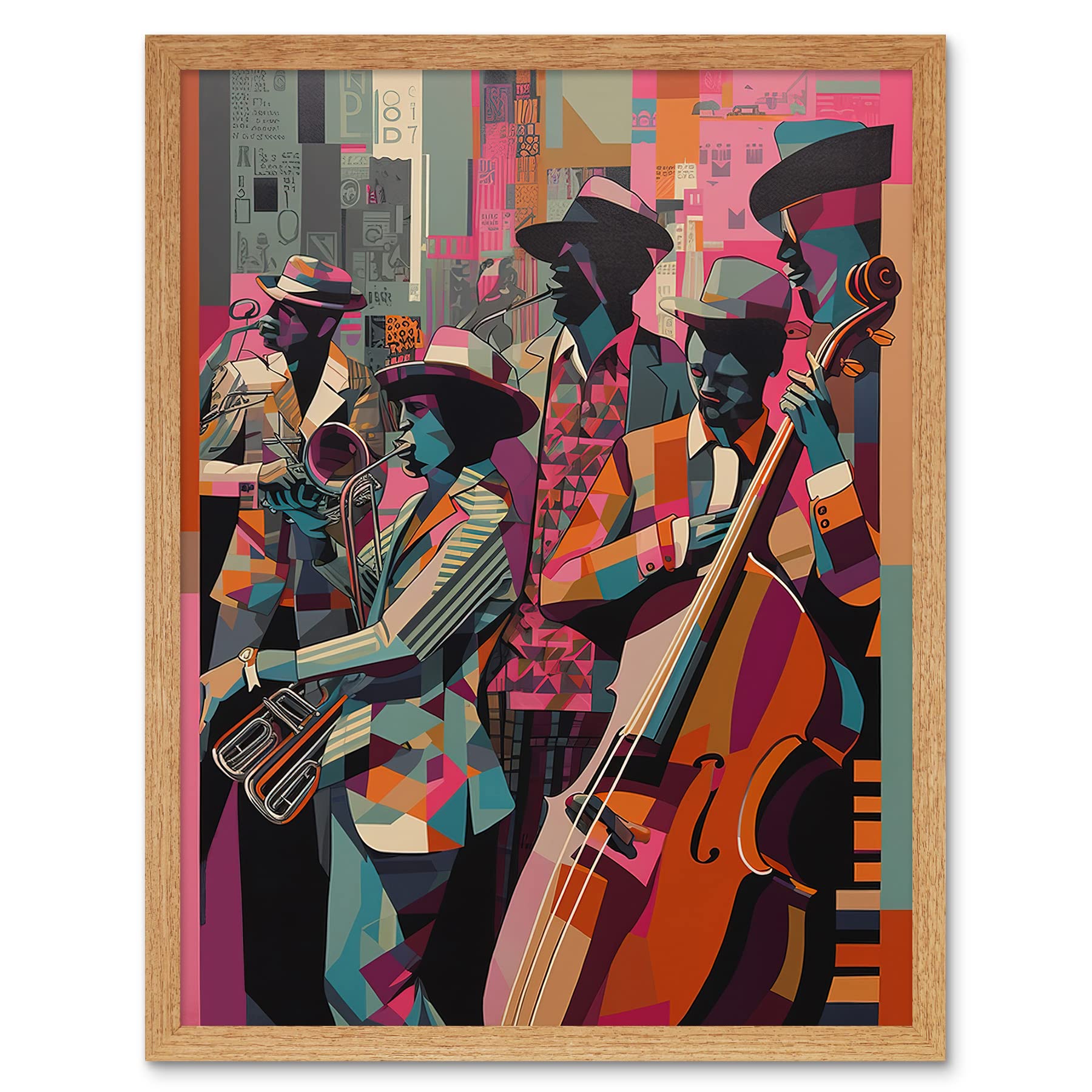 Artery8 New Orleans Jazz Festival Musicians Warming Up in the City Street Abstract Modern Painting Art Print Framed Poster Wall Decor 12x16 inch