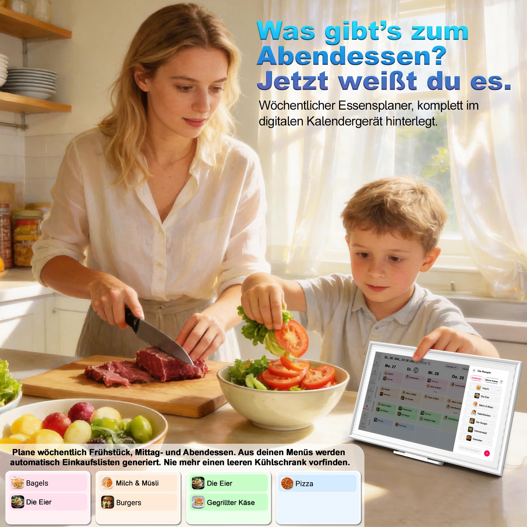 15.6 Zoll Digitaler Kalender Wand – 1920 * 1080 FHD Digitaler Wandkalender Familienplaner Intelligenter, 32GB Speicher, Wand/Desktop/Touchscreen, WiFi 6, Elektronischer Wandkalender