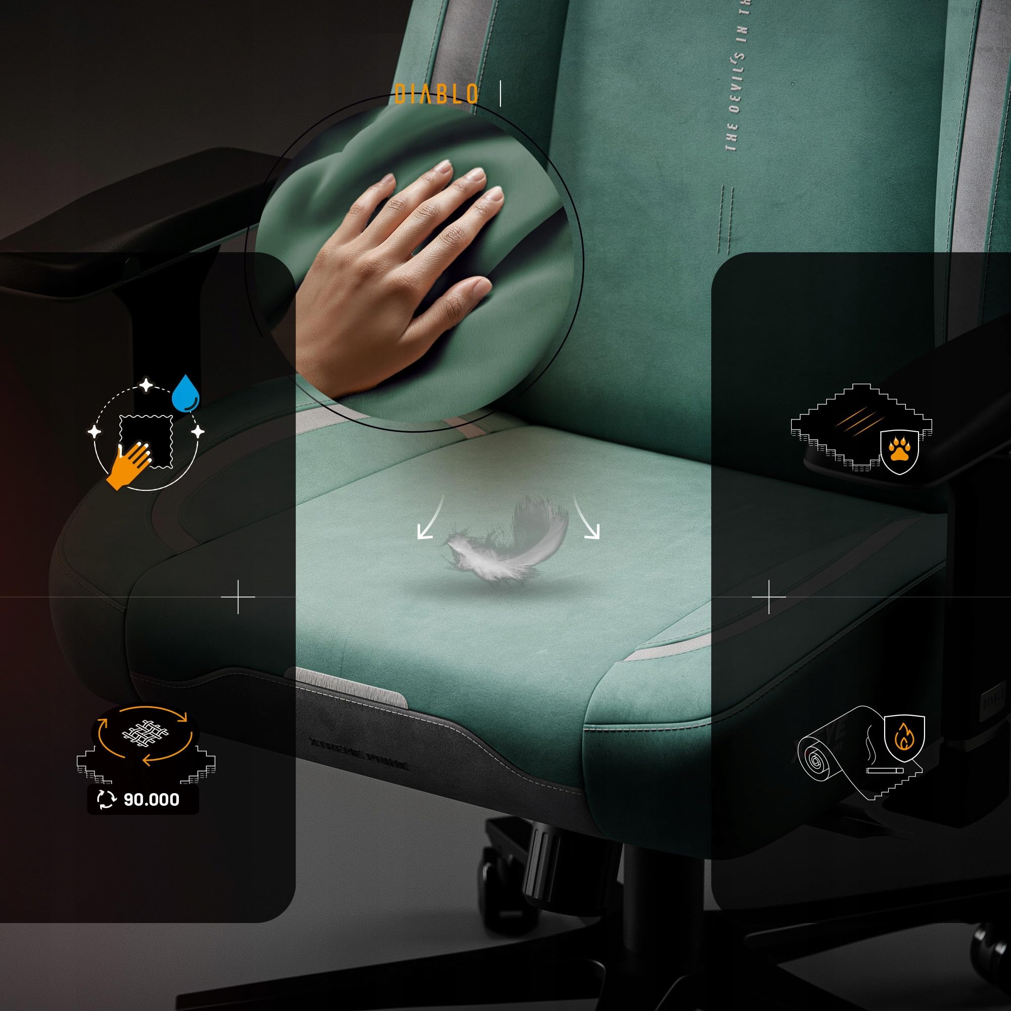 Diablo X.Eye Prime Silla Gaming Oficina, Sillon Gamer Ergonómico | Reposacabezas magnético | Reposabrazos 4D | Apoyo Lumbar Ajustable Integrado | Tejido | Carga de hasta 140 kg | Mystic Mint