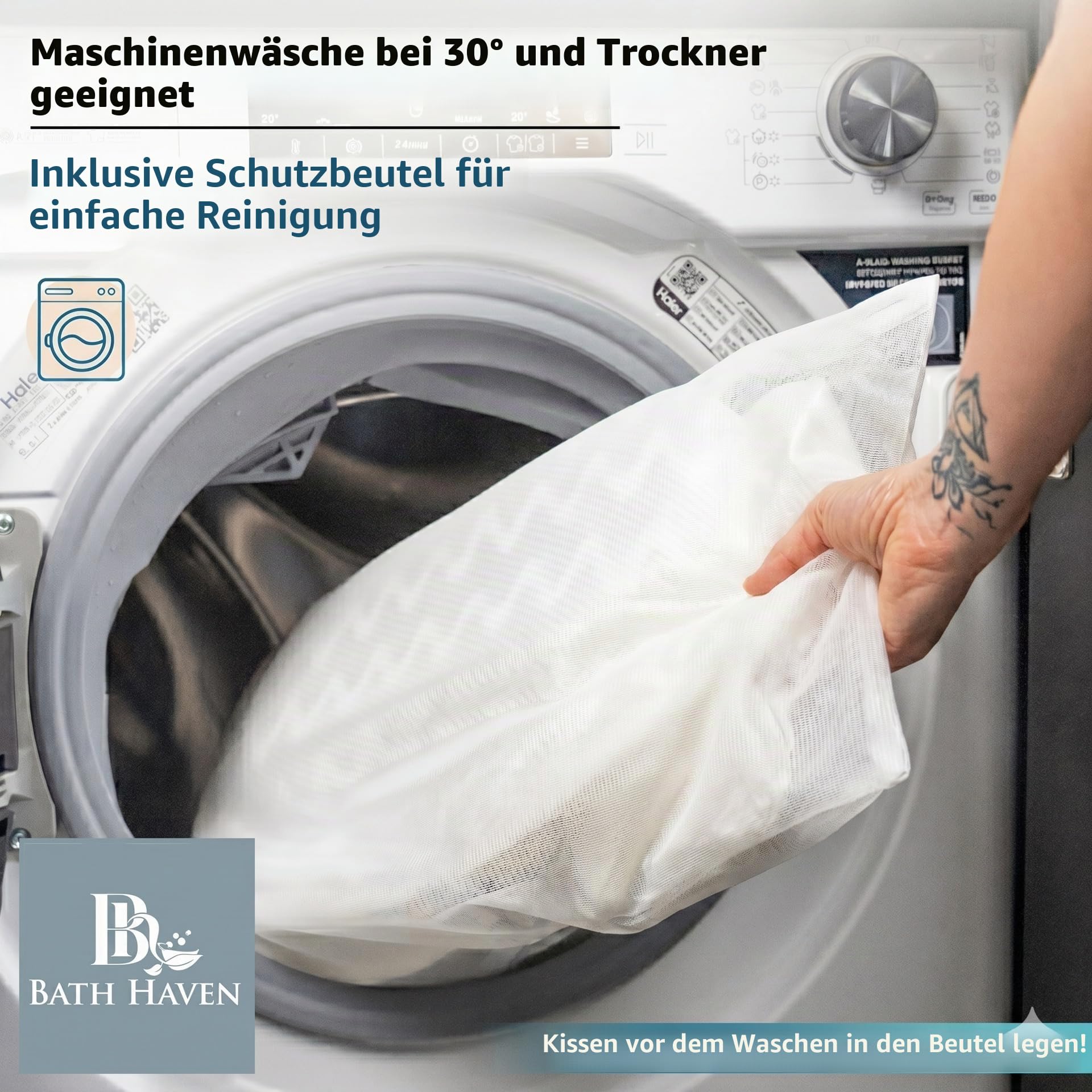 Bath Haven Badewannenkissen Luxuriöses Nackenkissen Badewanne, Wannenkissen - Schnell Trocknendes Badekopfkissen, Maschinenwaschbar - Inklusive Waschbeutel Und Reisetasche – Weiß Flucht