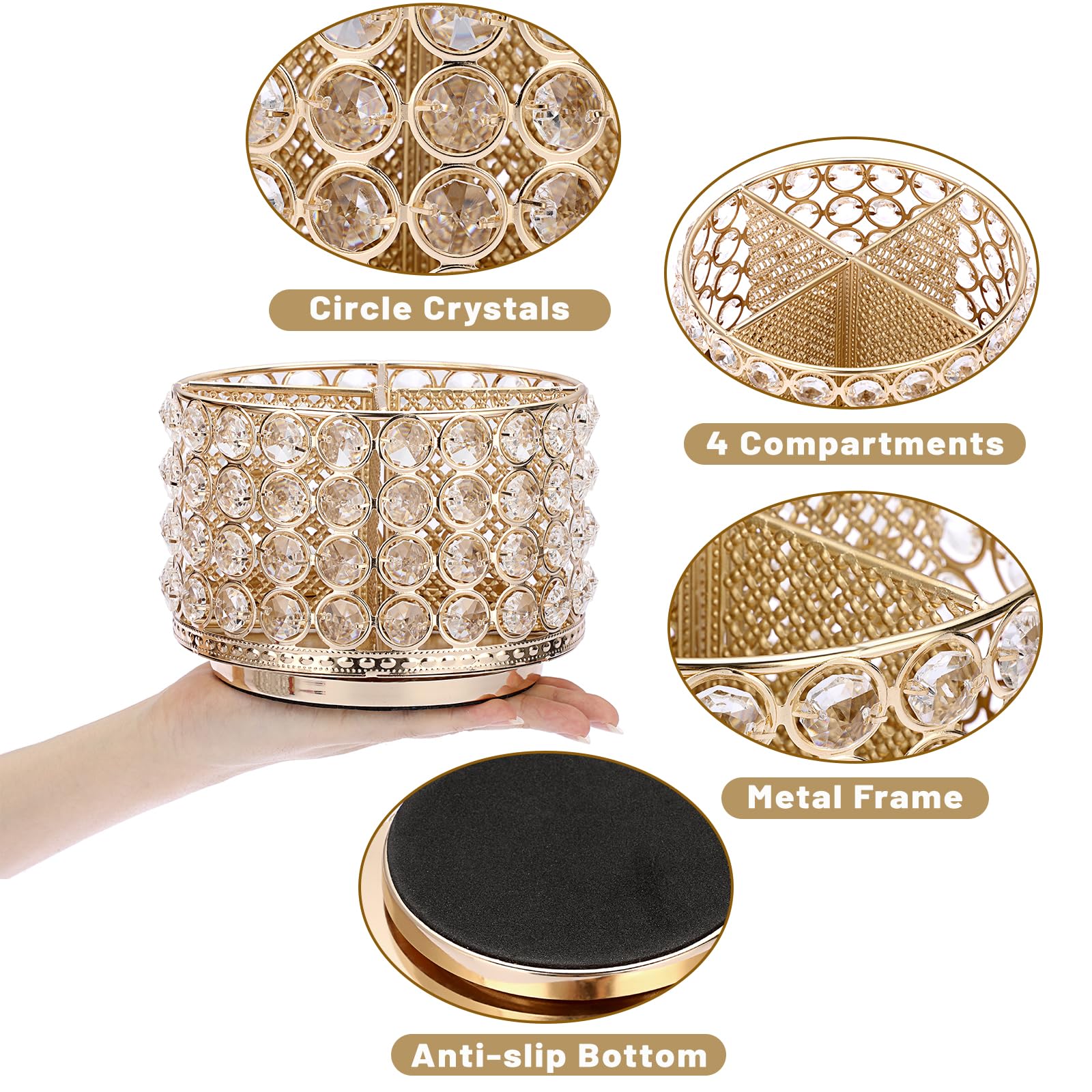 BTSKY Organizador de escritorio giratorio de 360 grados de cristal, para control remoto, brochas de maquillaje, lápices, suministros de arte (dorado)