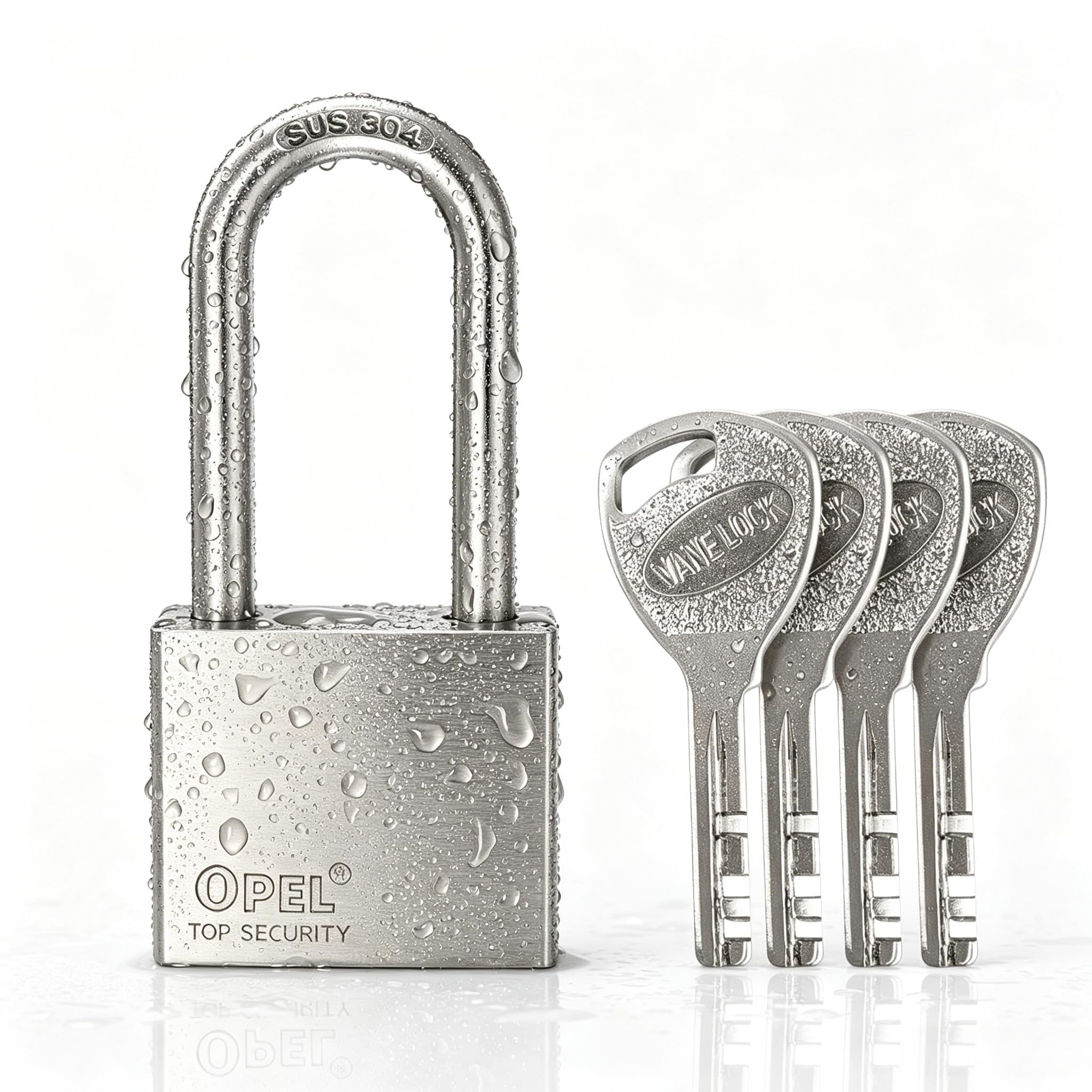 100% Waterproof Heavy Duty Padlock, 304 Stainless Steel, Long Shackle 40mm