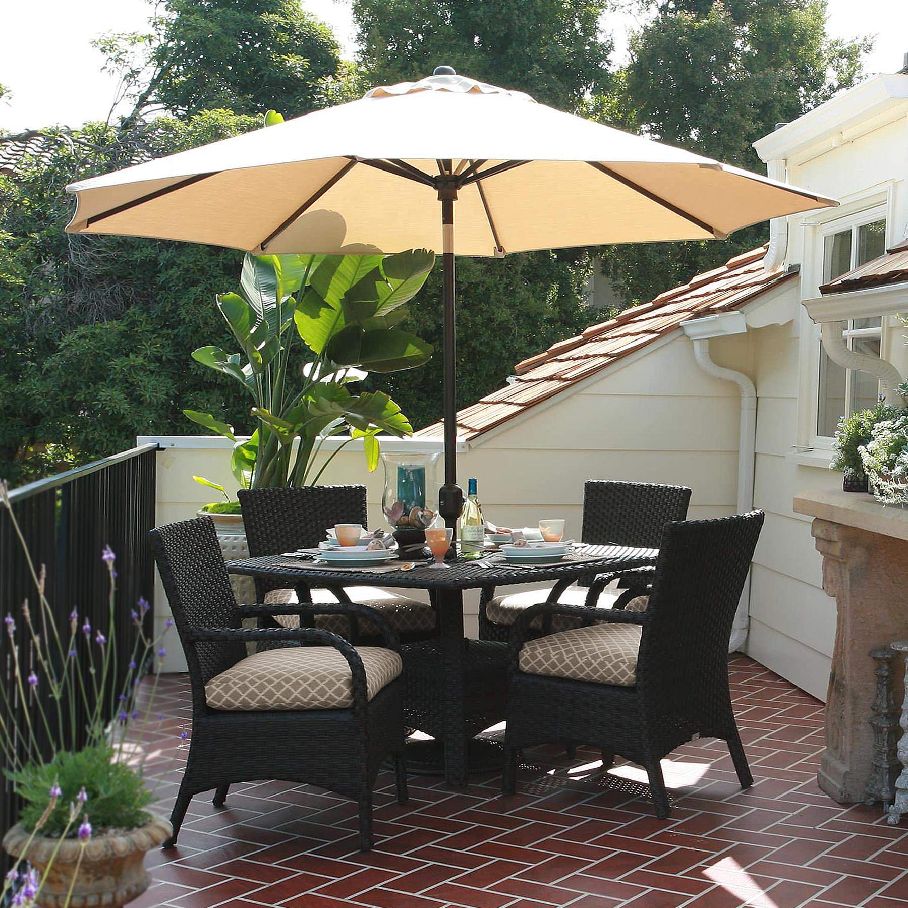 Yaheetech Parasol przeciwsłoneczny, okrągły, 270 cm, składany, z korbą, ochrona przed promieniowaniem UV UPF 50+, opalany