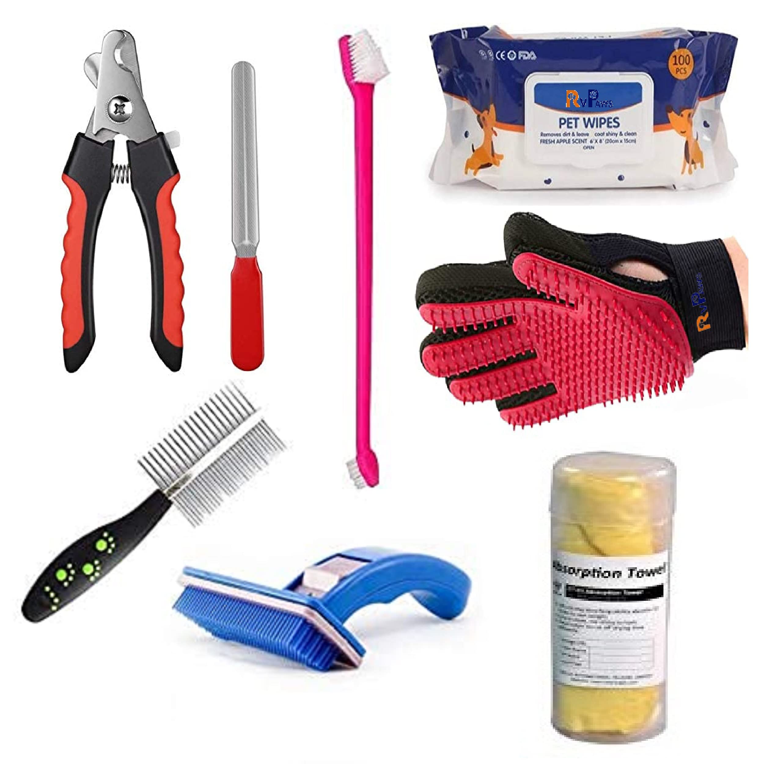 Pups&Pets 7 in 1 Dog Grooming Kit - Pack of Blue Slicker| Reversible Grooming Glove| Wipes| Toothbrush | Towel | Double Side Comb | Nail Cutter Small | (B09TPRB41J) Amazon Price History, Amazon Price Tracker