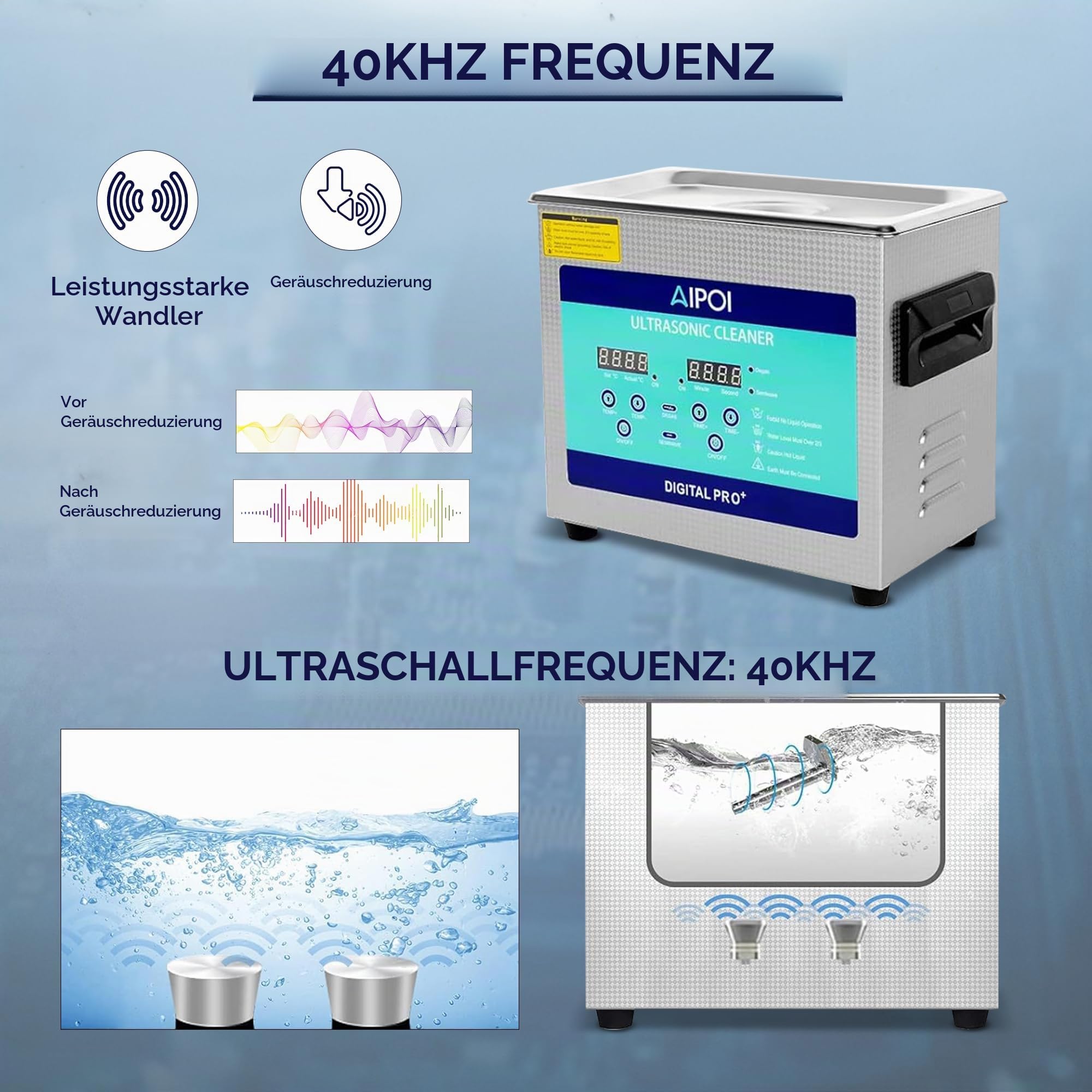 Ultraschallreinigungsgerät 3.2L Edelstahl Ultraschallreiniger mit Heizung, 120W Ultraschallbad zum Reinigen von Schmuck, Brillen, Uhrenketten, Dentalwerkzeugen, Metallteilen, Vergasern usw
