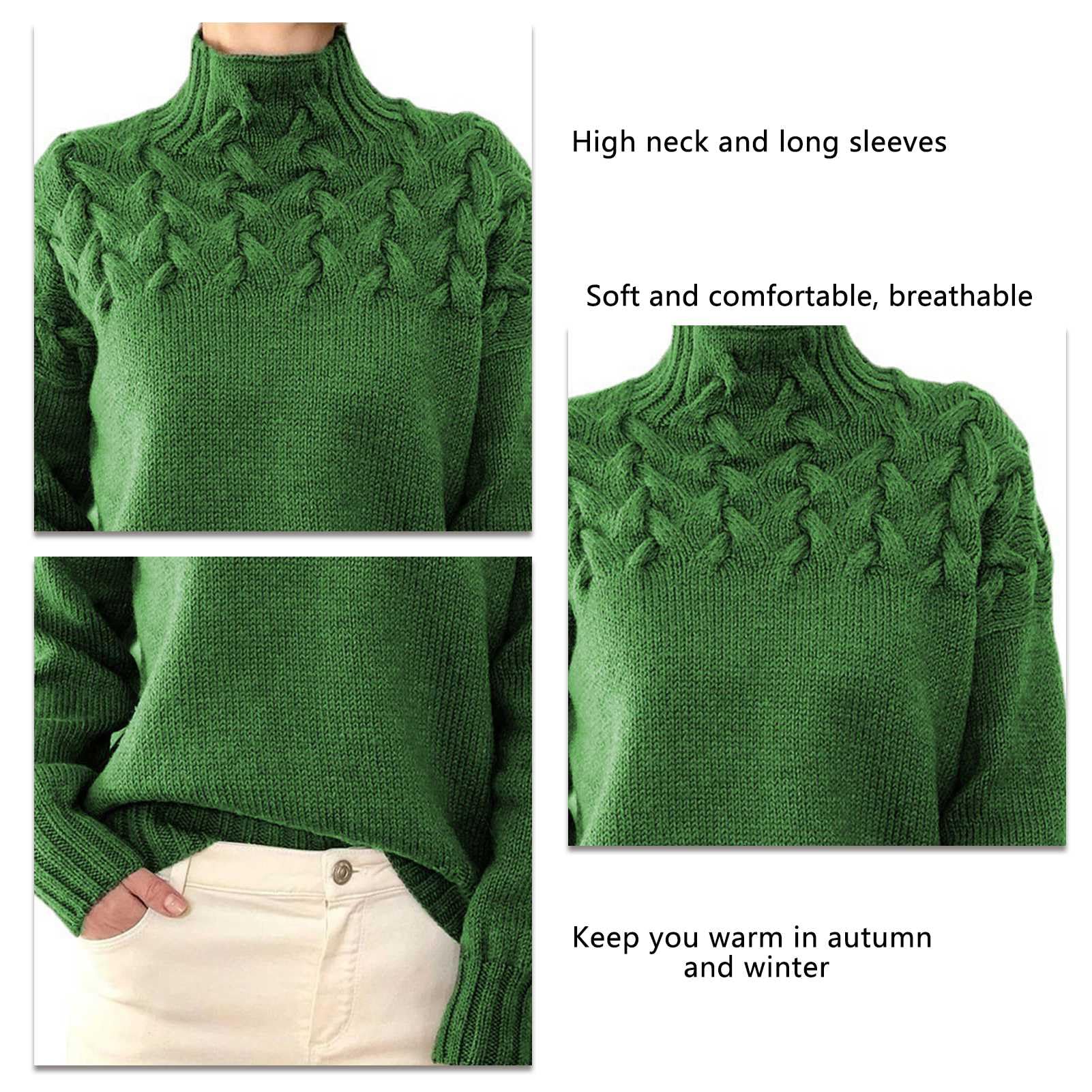 Maglione da Donna a Collo Alto in Maglia a Trecce Top Autunno Inverno Maglione Ampio in ColoreAmpiamente Indossabile per la Vita Quotidiana