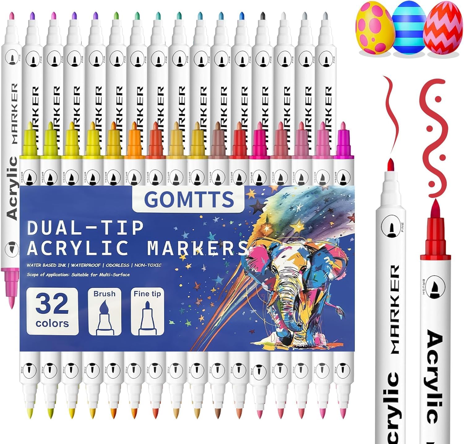 GOMTTS 32 Nail Art Pens Markers for Adult Coloring Books Multi-Surface, Rock Painting, Canvas, Wood, Fabric, Glass, DIY Crafts & Art Supplies