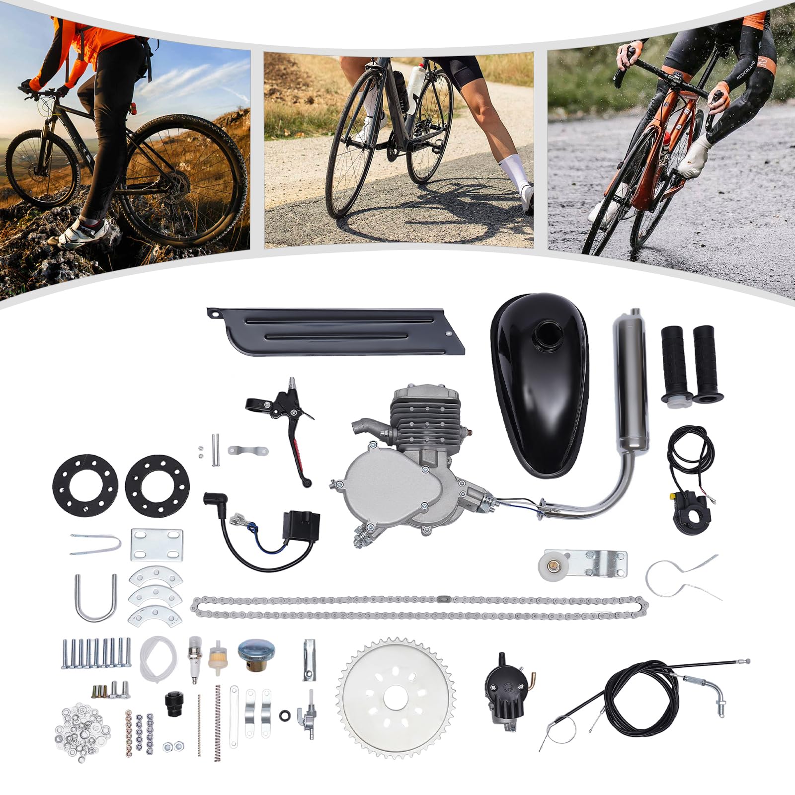 80CC 2-Takt Gasolina Motor Kit Heavy Duty Bicycle Motorized Bike Gasolina Bike Motor Kit CDI para bicicletas de montaña, bicicletas de carretera, cruiser