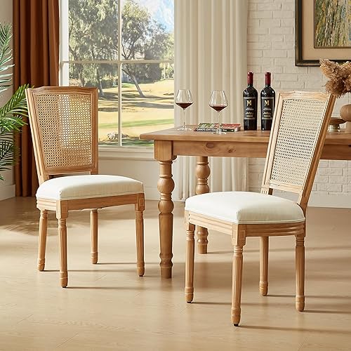 Miniatura 26 de Kiztir Juego de 2 sillas de comedor de ratán, sillas de comedor francesas de mediados de siglo, sillas de comedor de granja con respaldo alto para