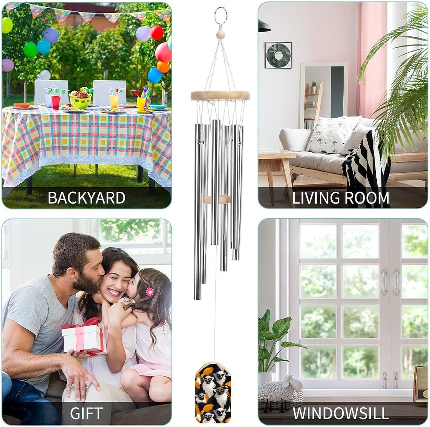 Lemur Monkey Animal Wooden Wind Chimes Deep Tone Memorial Windchime for Outside Garden Home Decoration