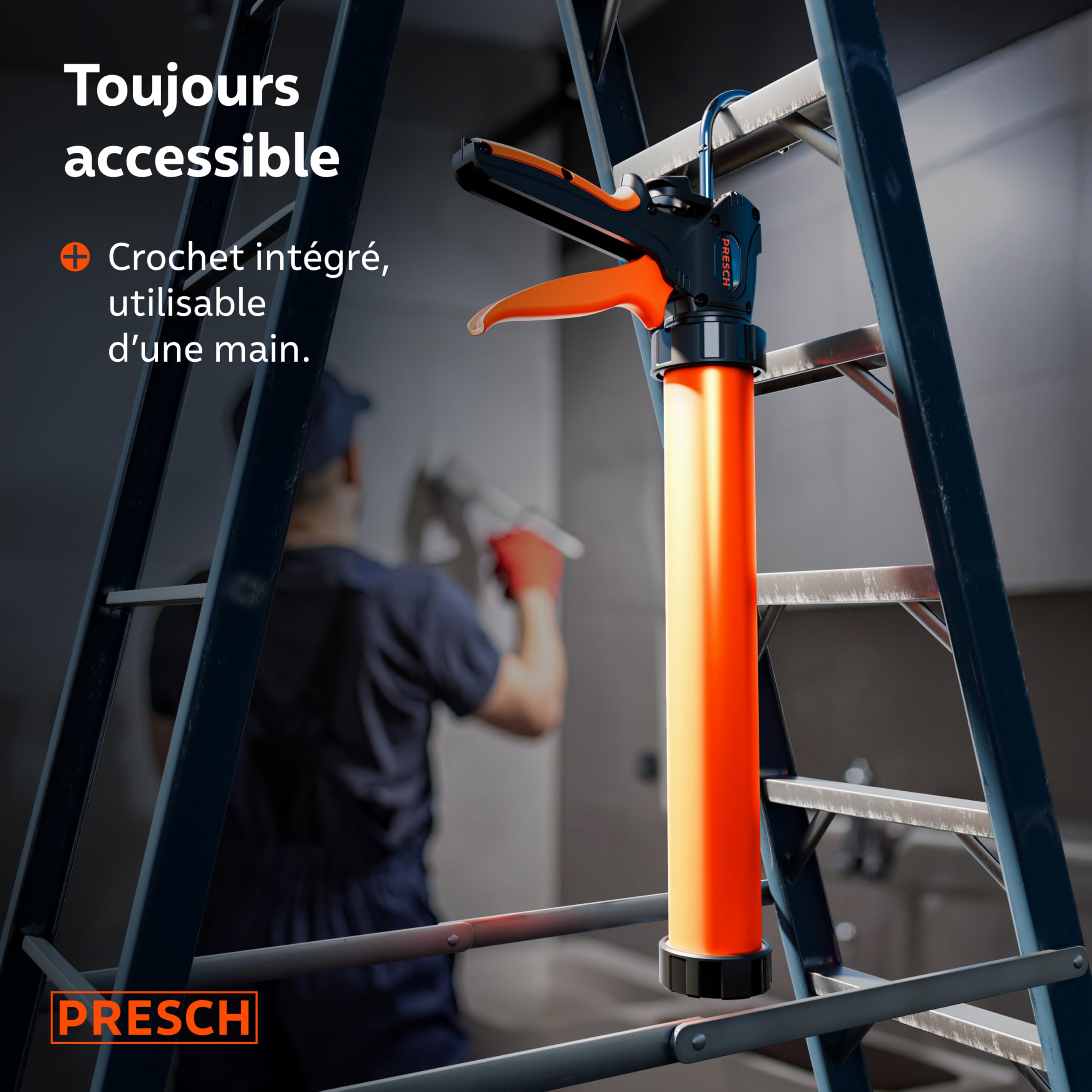 Presch Pistolet silicone 600ml incl. 2 embouts – Pistolet à calfeutrer commutable 24:1 & 12:1 pour tous mastics & adhésifs (acrylique, silicone & PU) – Seringue rotative 360° & poignée antidérapante