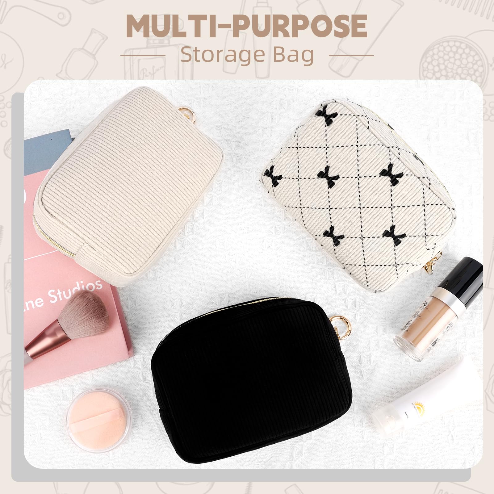 16*5*11cm Grande Pochette Donna Trucchi Piccolo Beauty Case da Viaggio per Cosmetici Organizer Trousse da Borsetta Ragazza in Velluto a Coste per Truccho Accessori Amica Compleanno(Beige-farfalla)