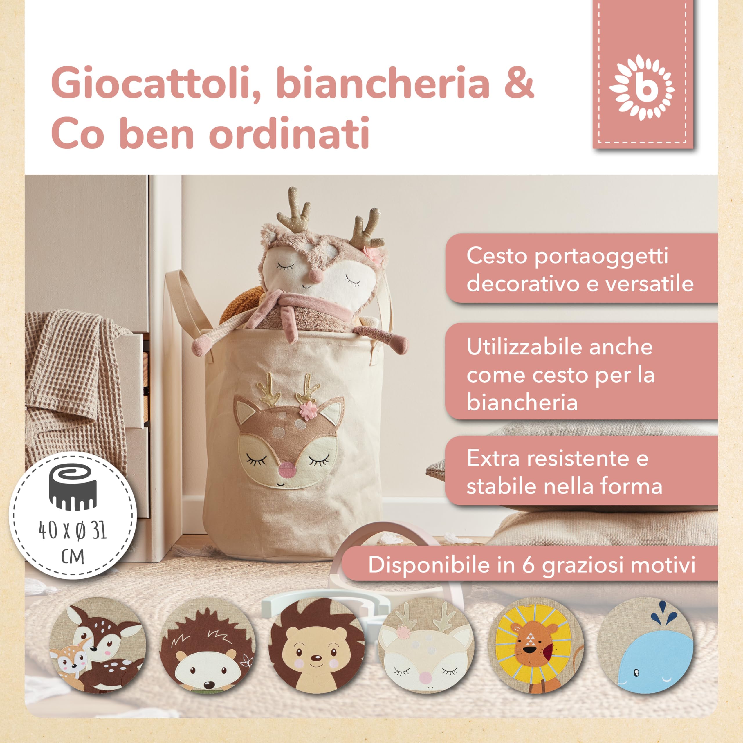 Bieco Cesto Grande in Cotone e Idrorepellente per Bambino Portabiancheria e Giochi