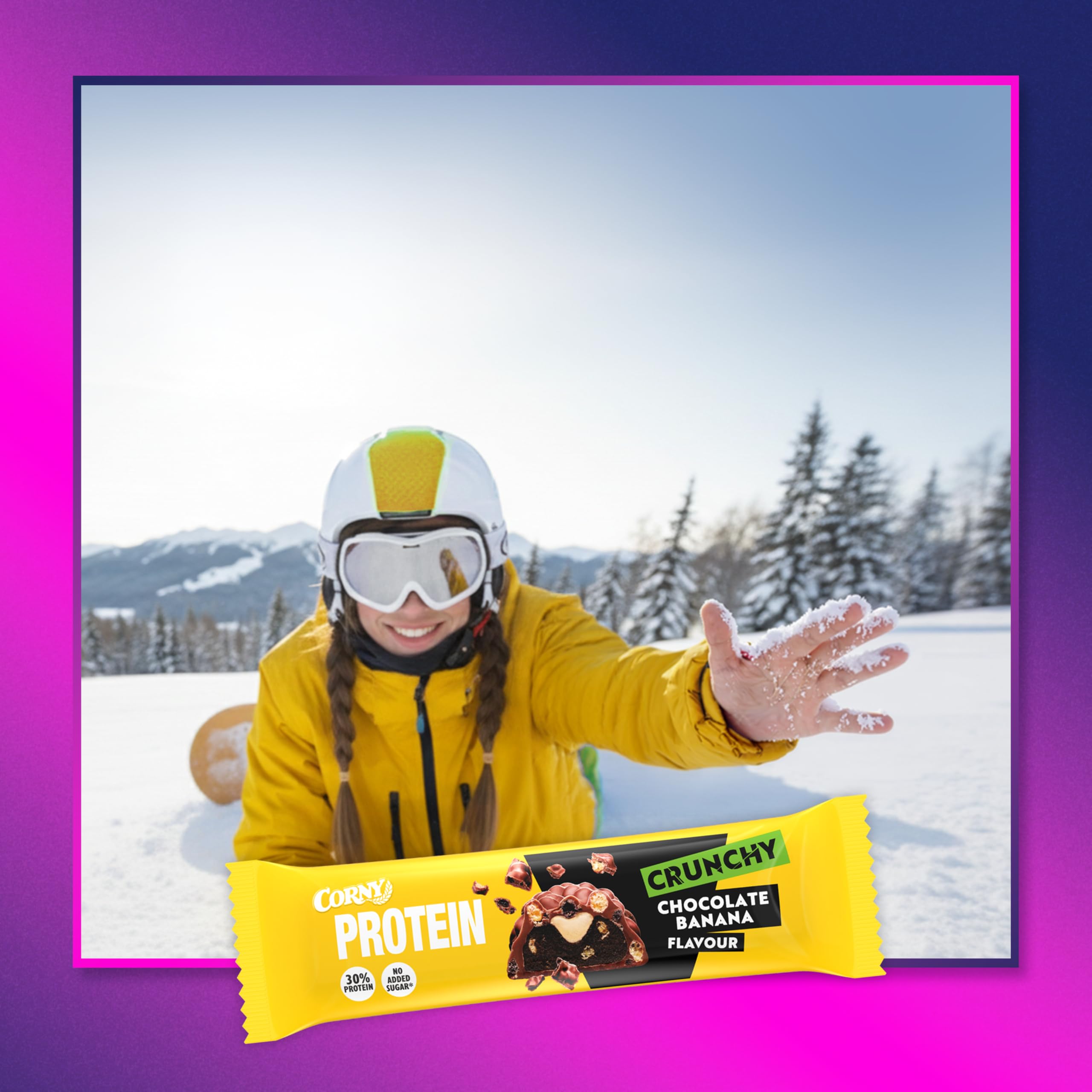 Barres protéinées, Corny Protein Crunchy, Chocolat au Lait Goût Banane, Avec collagène, 0% de sucres ajoutés, Pack de 12x45g, Taste the Power