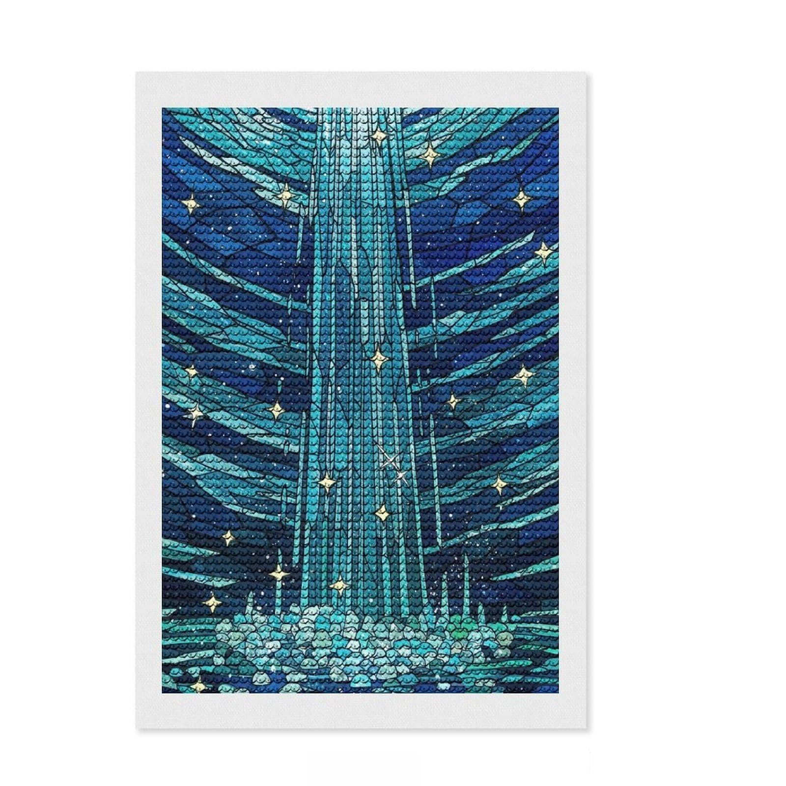 Junmoney Stained Glass Waterfall with Stars Full Drill Diamond Painting Kit 8"x12", Full Kit Included, Aesthetic Room Decor, for Family Craft Time
