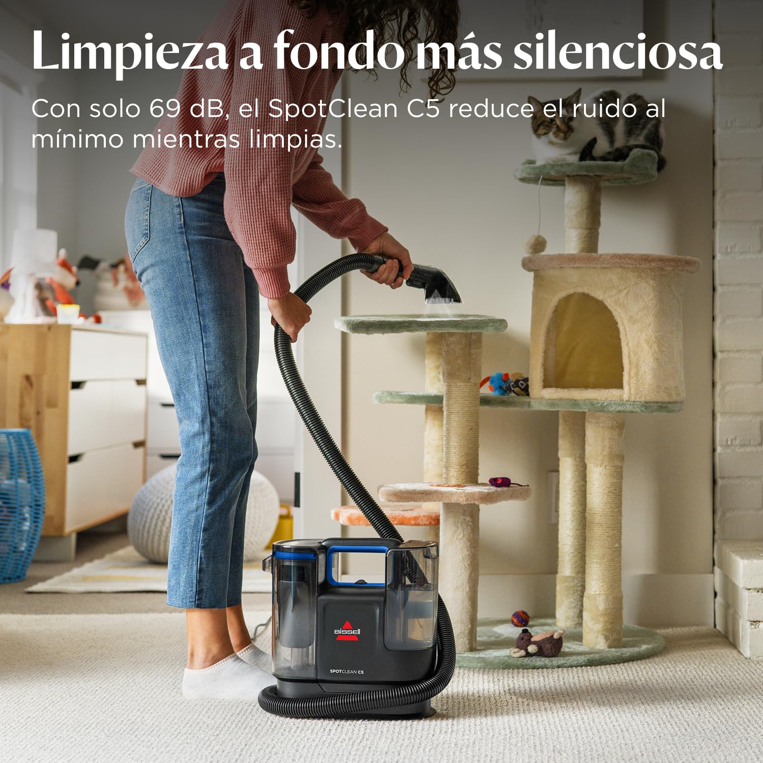 BISSELL SpotClean C5, Aspiradora de Agua Tapicería, Lava Aspiradora Ligera con Sistema Triple Action, Limpiador de Liquidos para Alfombras, Tapicería, Sofá, Auto & Más, Motor Potente de 400W, 3861N