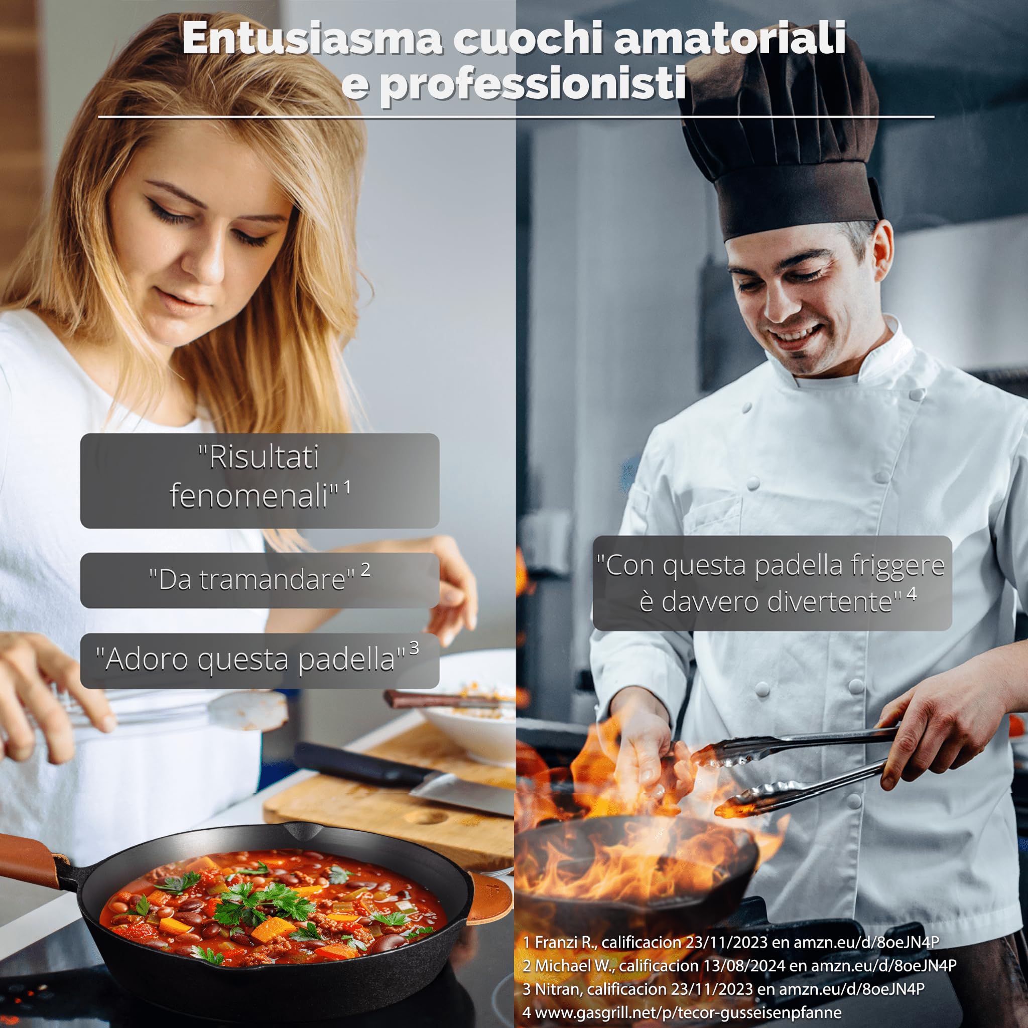 TECOR padella ghisa induzione 28 cm levigata - Naturalmente antiaderente e universale per tutte le fonti di calore - Resistente e versatile per cuochi amatoriali e professionisti - Cast Iron Skillet