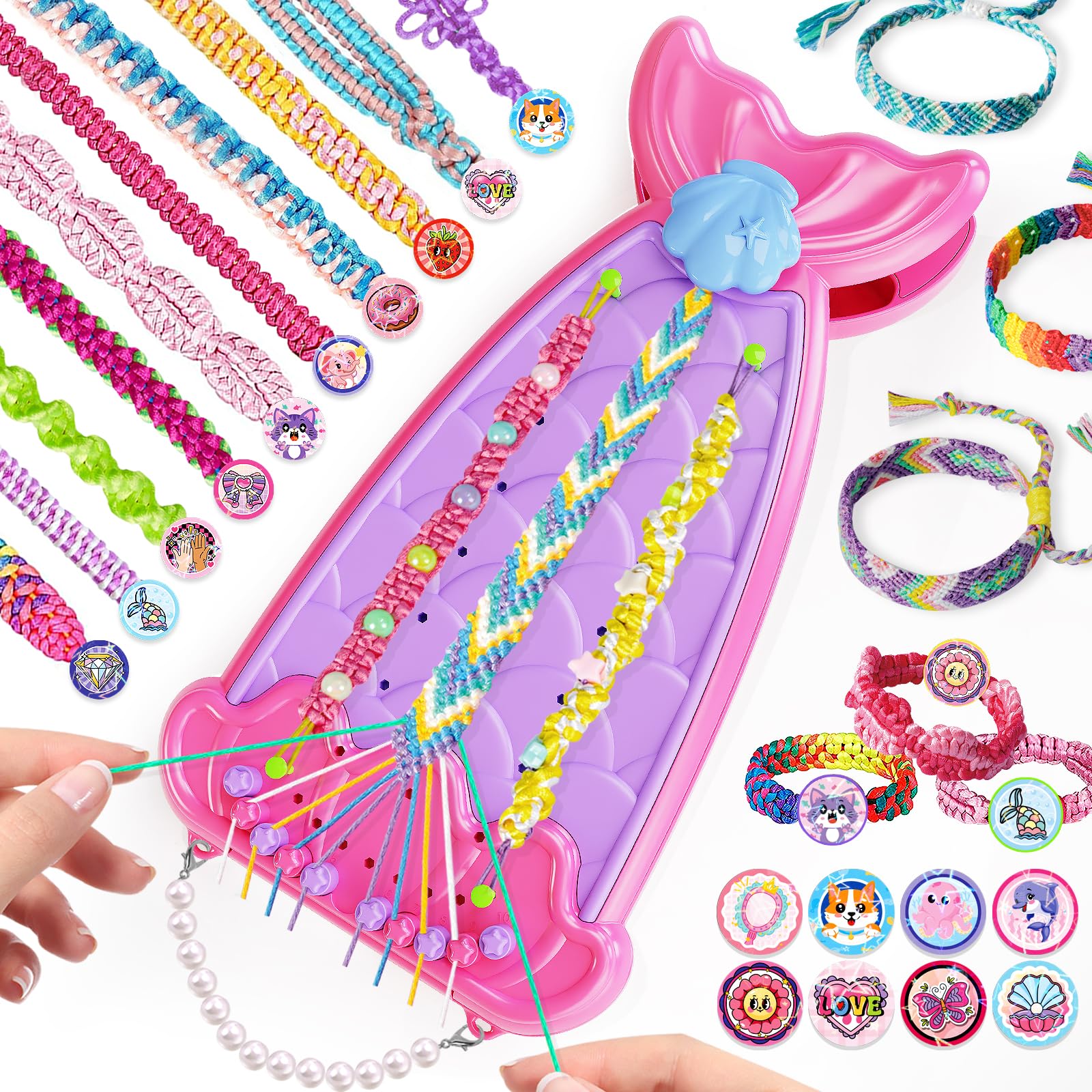 Euclidean Cube Bracelet Making Kit for Girls, 2 in 1 Fishtail Shape DIY Jewellery Making Kit, Arts and Crafts for Kids Age 6-12, Birthday Gift for 6 7 8 9 10 11 12 Years Old Girls (Rose Red)