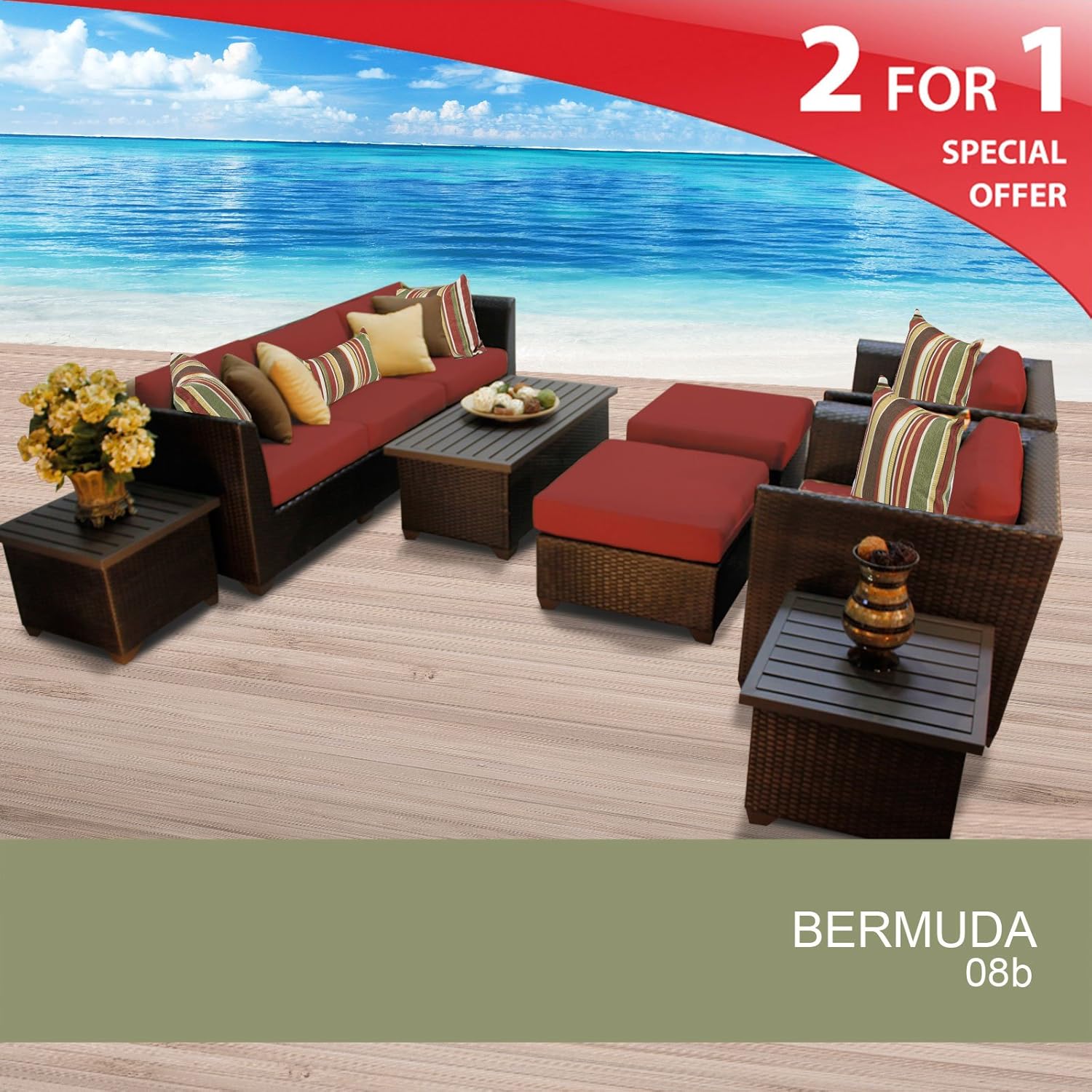 Bermuda 8 Piece Outdoor Wicker Patio Furniture Set 08b