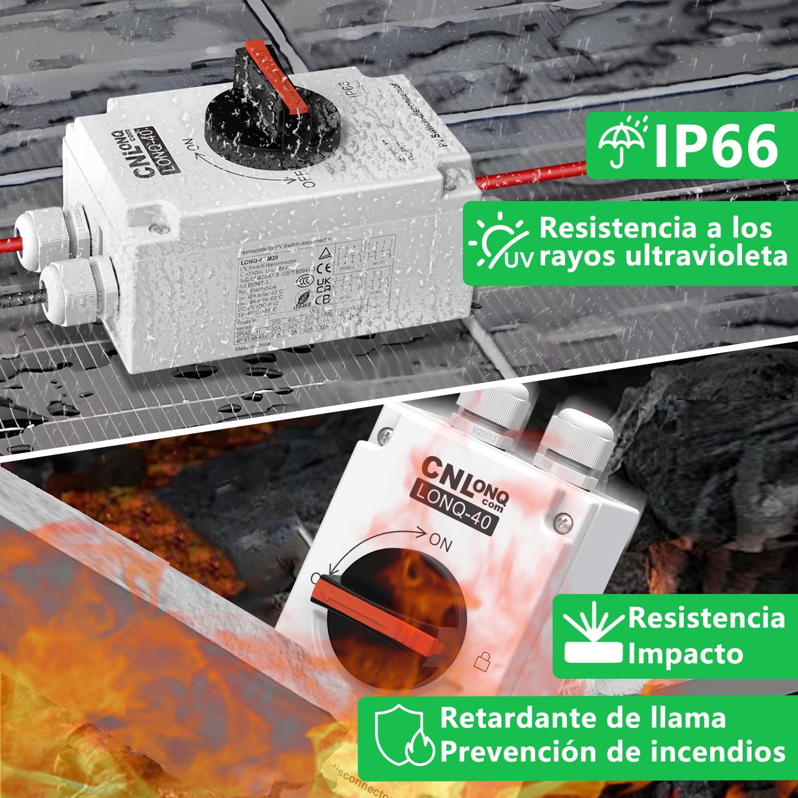 Disyuntor Fotovoltaico DC1200V 32A 1 o 2 Cuerdas IP66, Interruptor de Desconexión Solar para Paneles Solares, Sistemas Off/Grid, RVs, Barcos