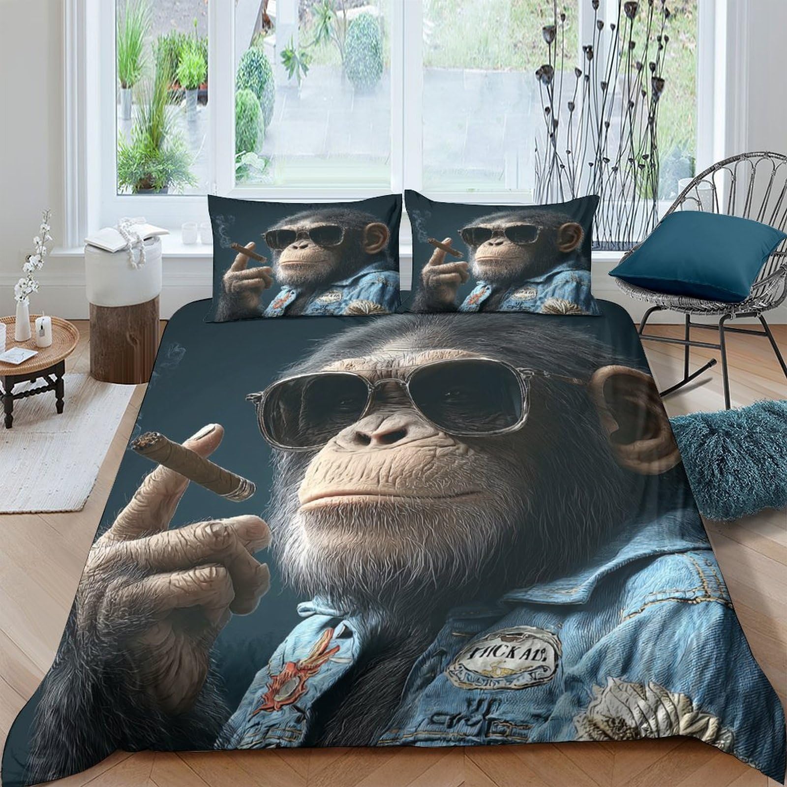 Ctjqhvkz Style-9 3D Printed Cool Monkey Fitted Sheet Microfiber Smoking Sunglasses Bed Sheet For Bedroom Guest Room Mattress Decor Single（135X200cm）