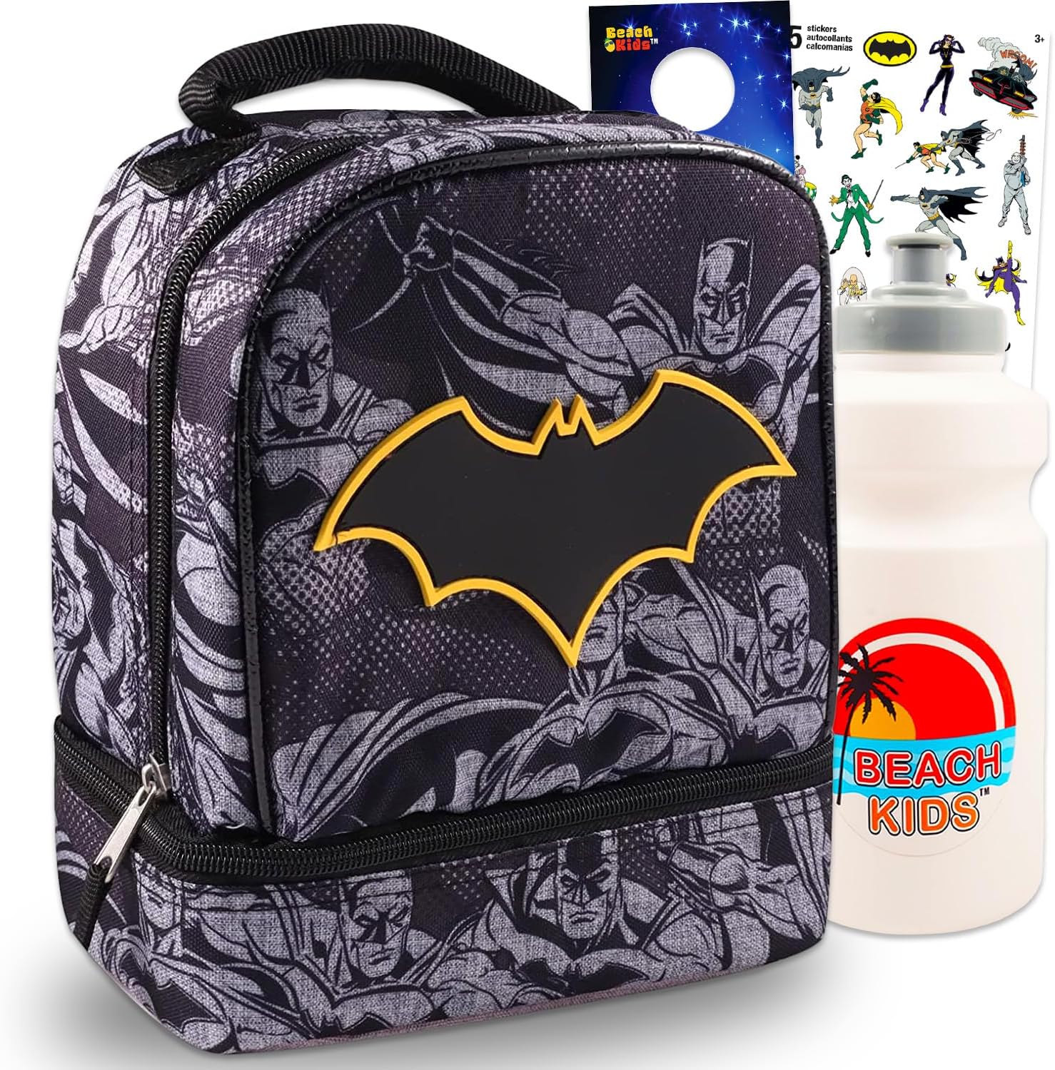 Fast Forward Batman Lunch Box Set - Boys' Lunch Bag with Batman Water Bottle, Stickers