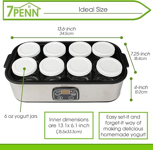 Miniatura 2 de 7Penn Máquina para hacer yogurt - Fabricante de yogur francés y griego con control de temperatura que incluye 8 tarros de yogur con tapas