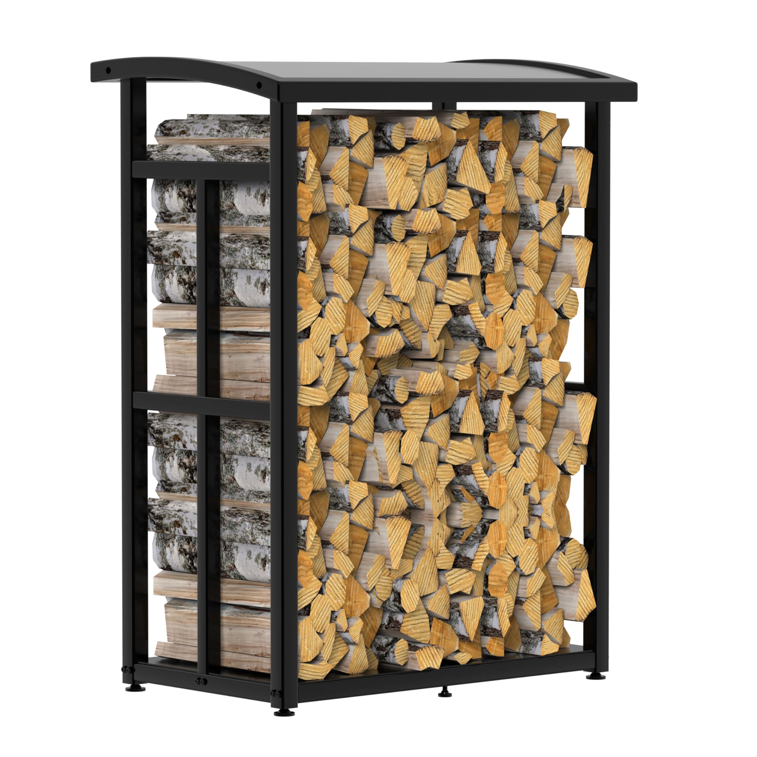 Kaminholzregal Metall klein 91×56×117cm | verzinkte Stapelhilfe für Brennholz, platzsparend, Stellfüße, Design, Terrasse, Garten, Balkon
