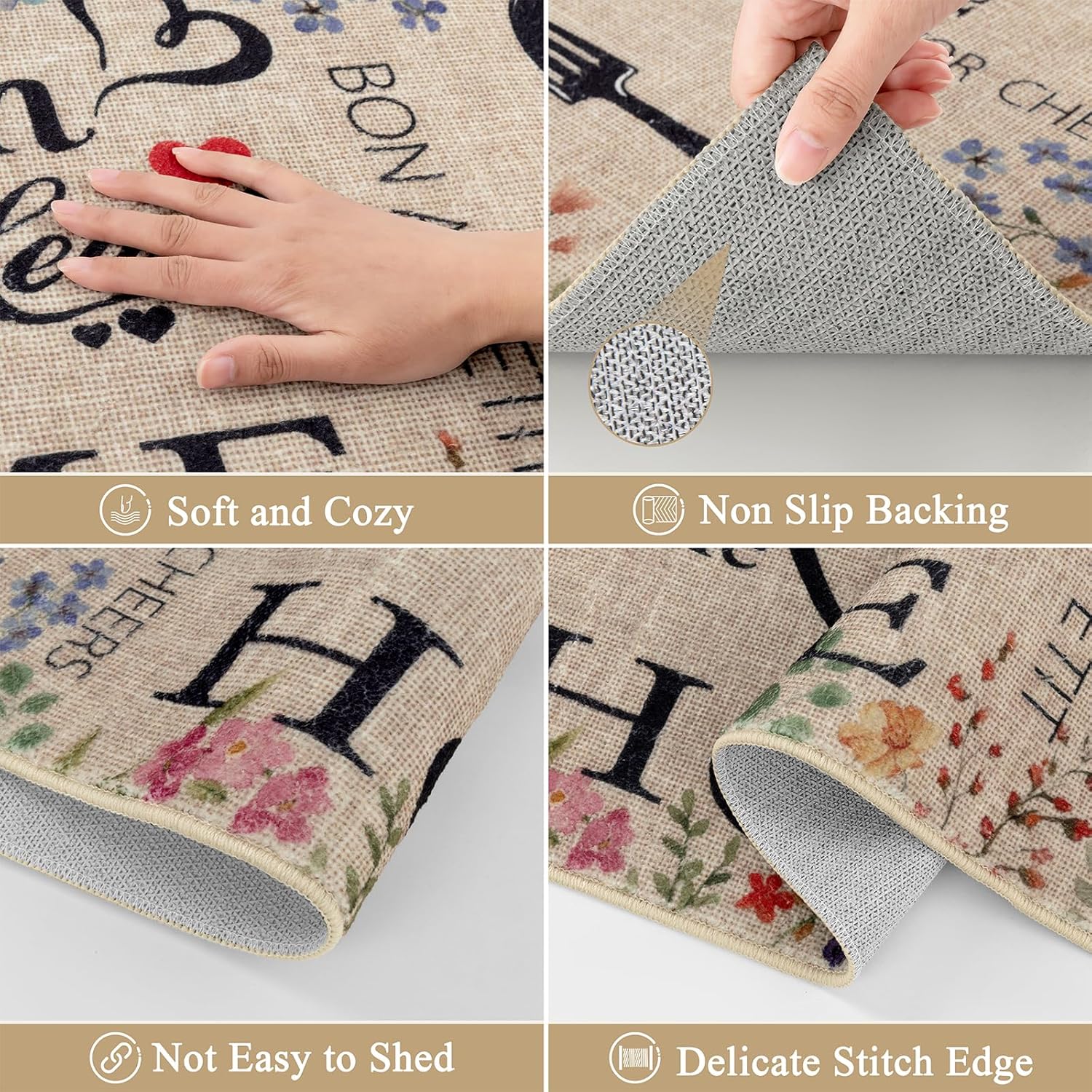 Vaukki Boho Kitchen Rug Sets 3 Pieces, Washable Kitchen Mats for Floor, Non Slip Soft Kitchen Area Rug Floor Mat for Kitchen, Laundry Room and Hallway (Spring Flower, 20''x32''+20''x47''+20''x59'')