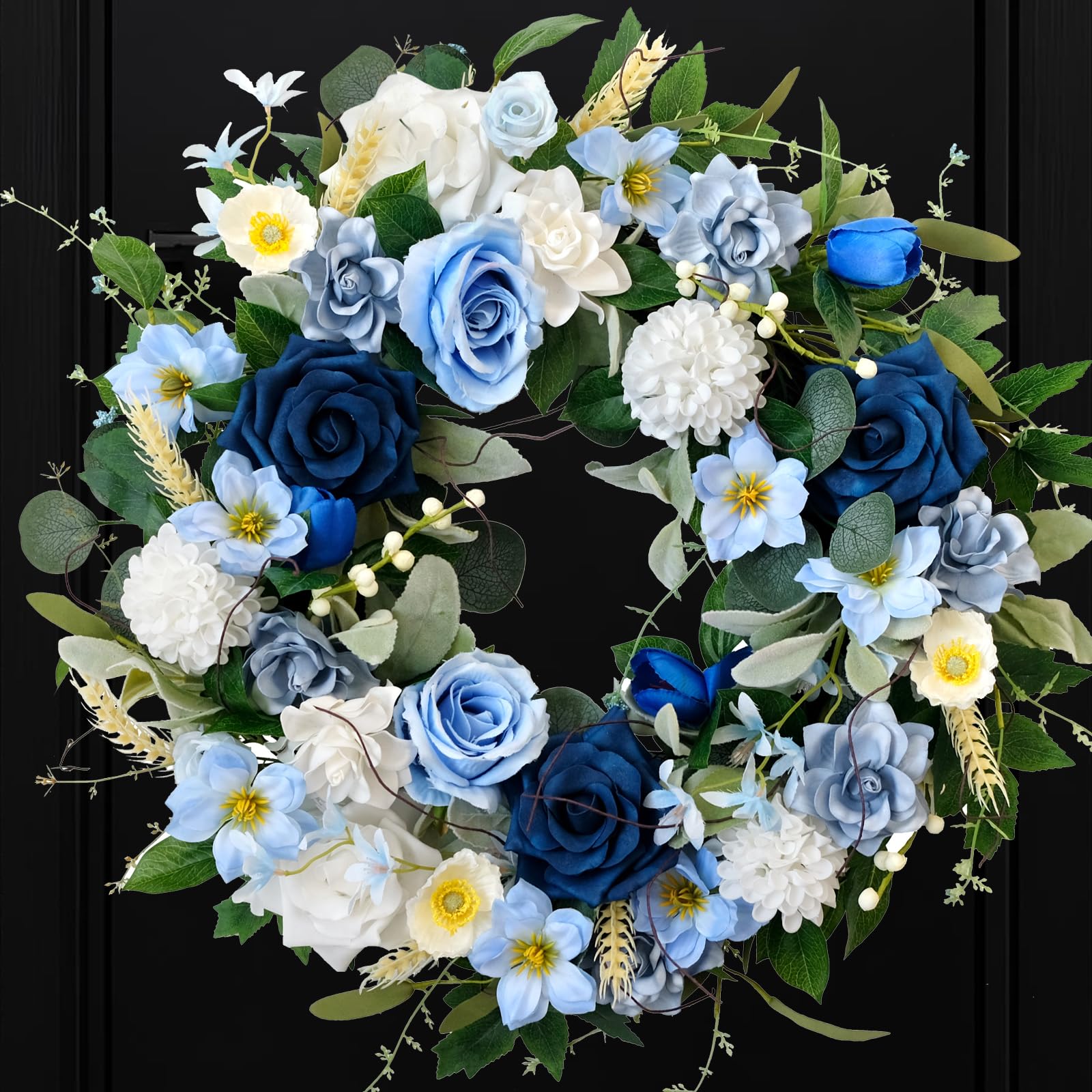 CIR OASES 22 Inch Spring/Summer Floral Wreaths for Front Door,Artificial Decoration Wreath with Rose Dahlia Hydrangea for Home Porch Wall Valentine