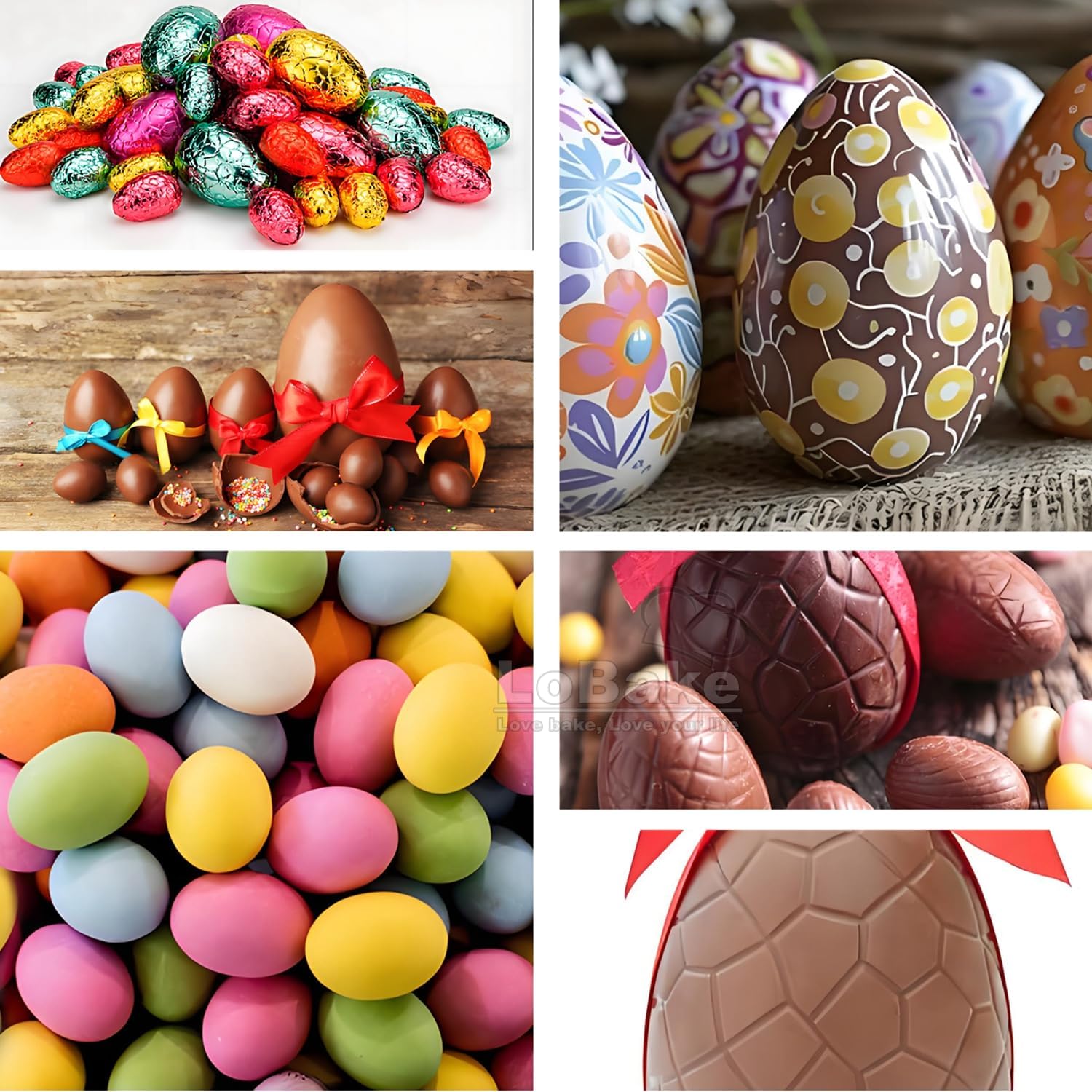 Different Diameter Easter Egg Smooth Stripy Textured Diamond Shape PC Plastic Dinosaur Eggs Chocolate Mold Half Candy Sugarcraft Making DIY Bakery (Textured 2442 Easter Chocolate Mold)