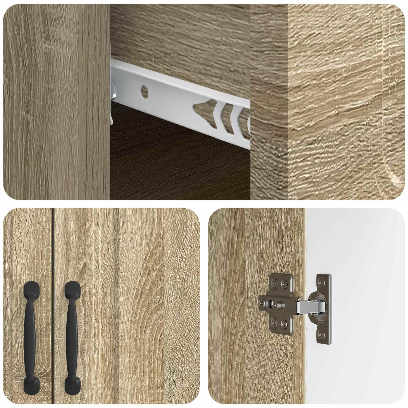 Générique Drewniany bufet inżynieryjny 66 x 34,5 x 87 cm, nowoczesny mebel do przechowywania z drzwiami i szufladami, prostokątny design, do salonu lub jadalni