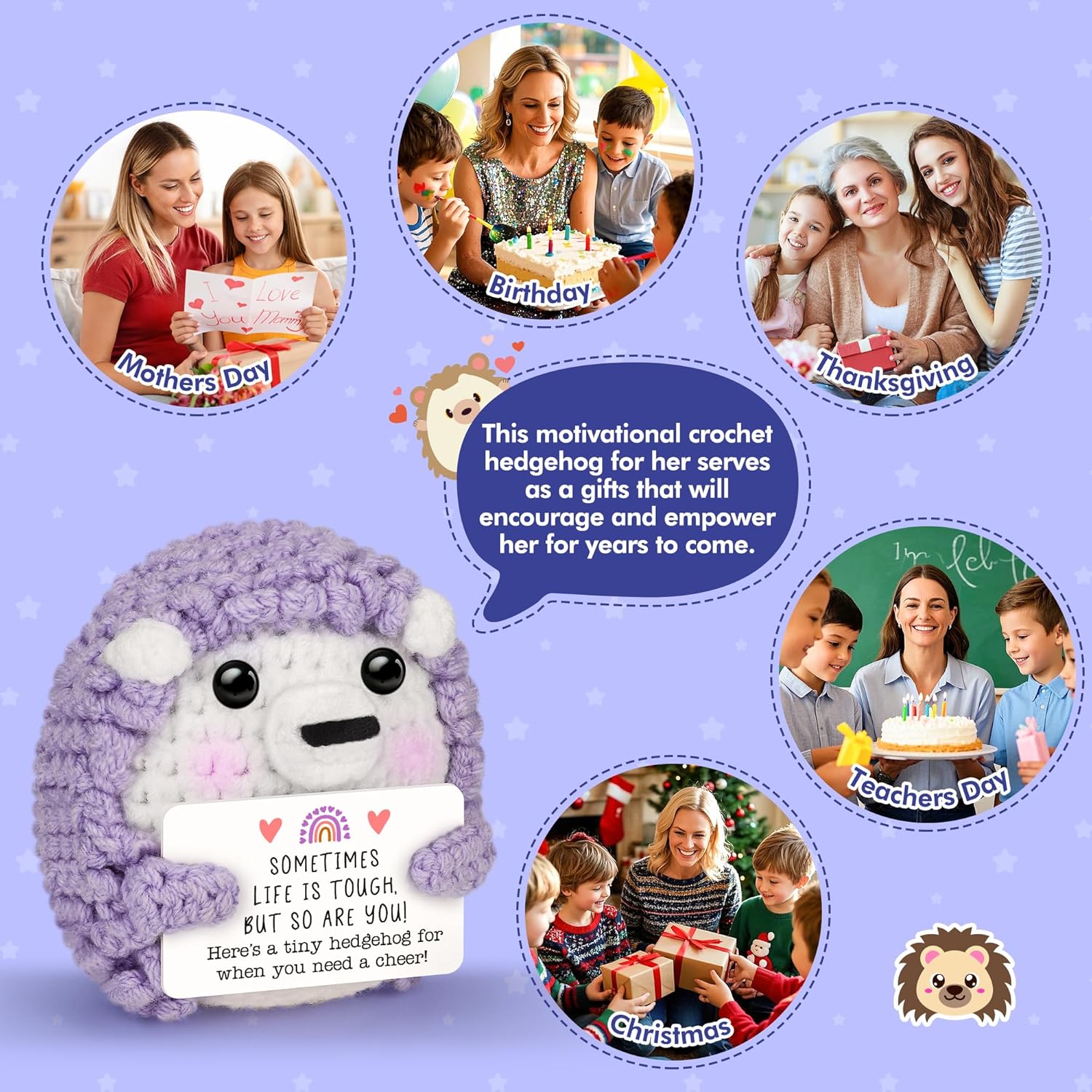 Get Well Soon Gifts for Friend Coworker,Life is Tough But So are You Inspirational Gift,Funny Crochet Hedgehog,Thinking of You Cancer Care Chemo Cheer Up Stress Relief Mental Health Decor - Image 6