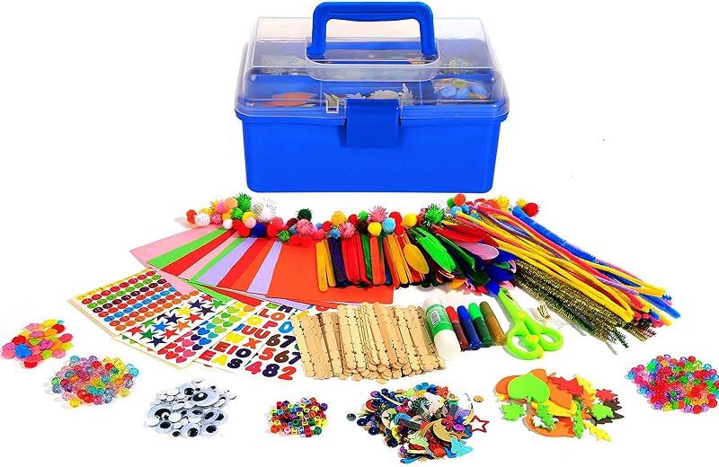 Arts and Crafts Supplies for Kids -1000+ pcs Art Craft kit in Carrying Travel Box for Toddlers Ages 4+ DIY Crafting School Kindergarten Project Activity- Ideal Holiday Gifts
