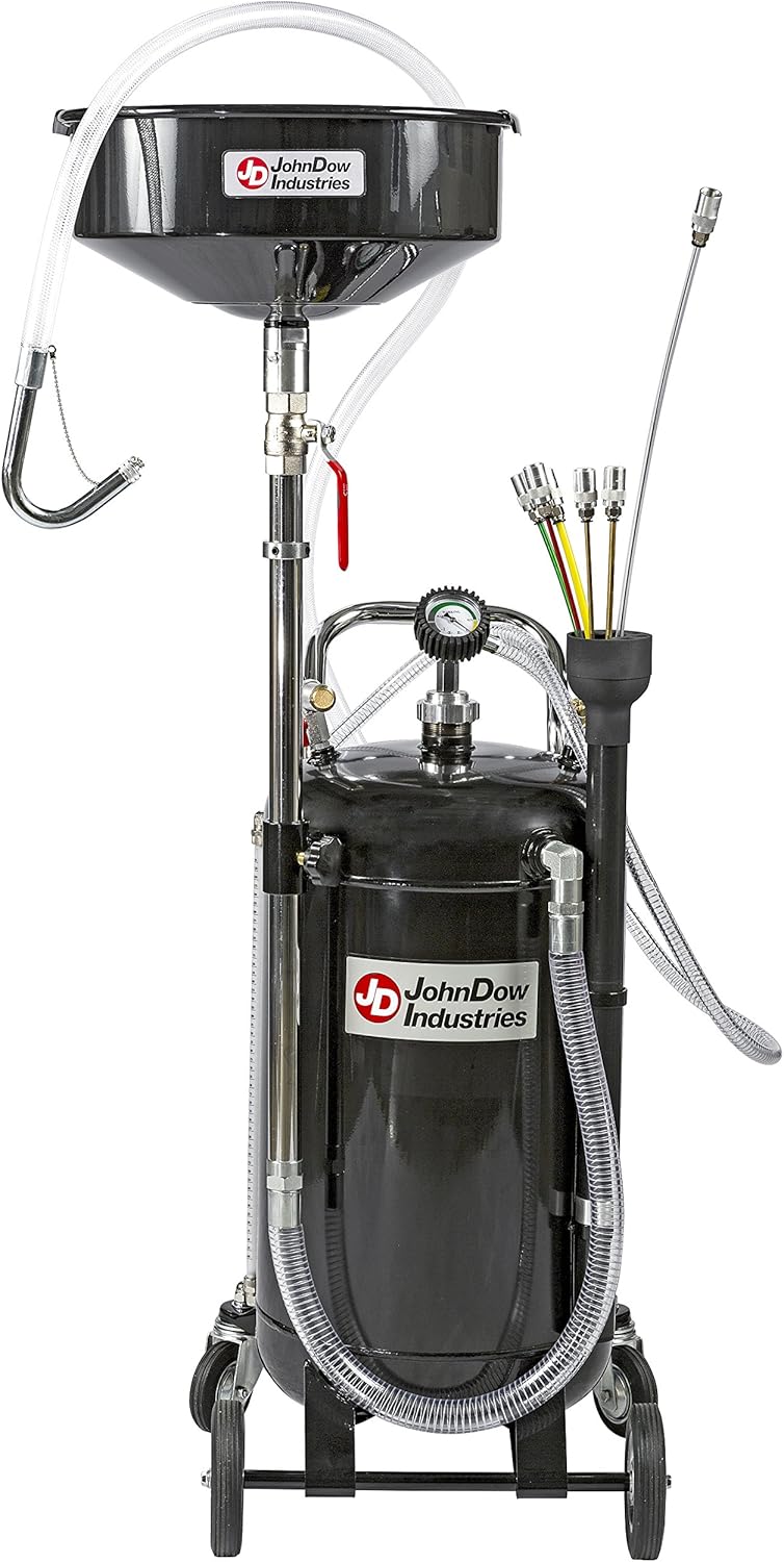 JohnDow Industries JDI-20COMBO Combination Fluid Evacuator and Used Oil Drain, Self-Evacuating, 6 Foot Nylon Reinforced Discharge Hose with J-Hook, 20 Gallon Capacity