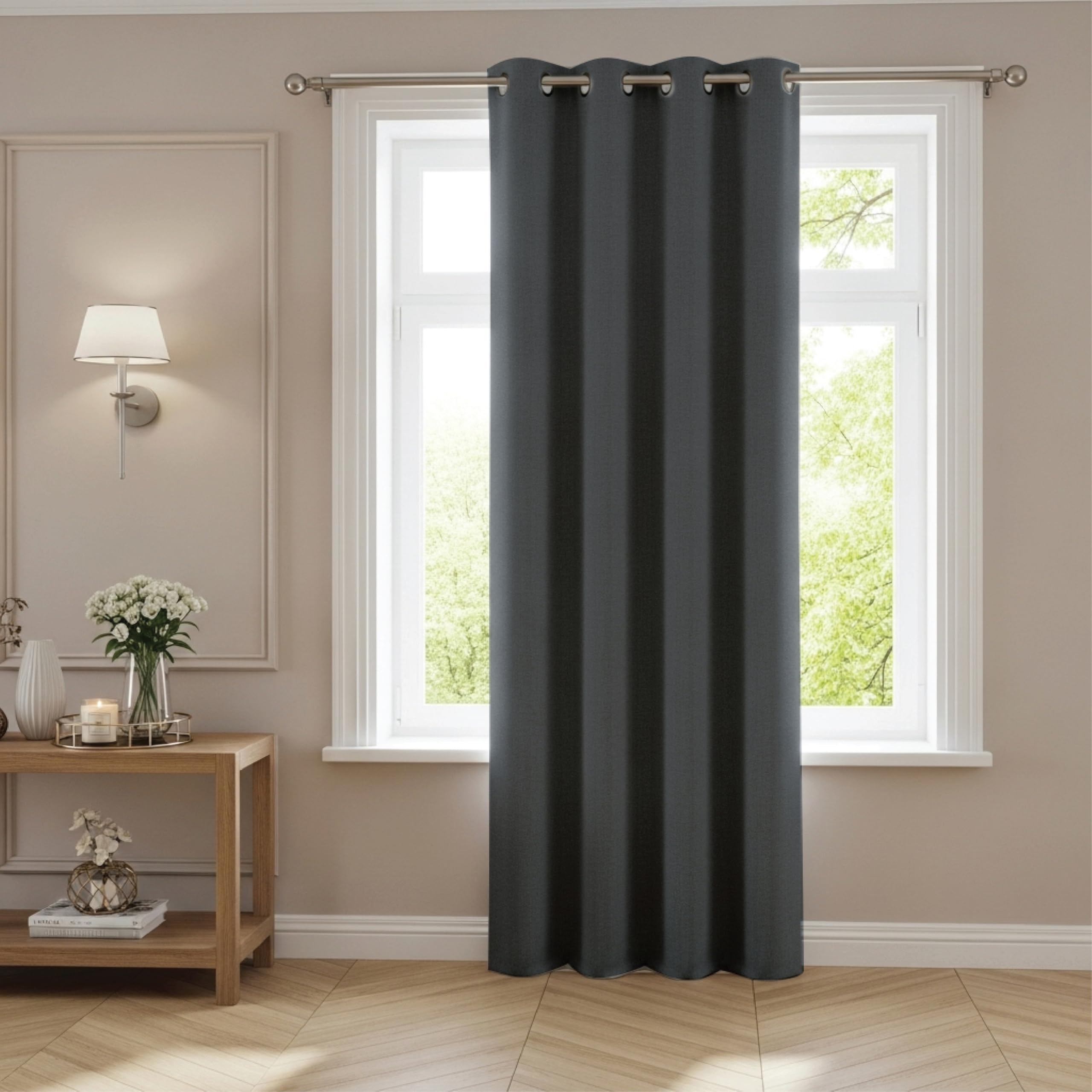 funky gadgets Blackout Curtains for Bedroom 90 Inch Drop Thermal Insulated Eyelet Curtains & Drapes Black Out Curtain for Kitchen, Living Room 1 Panel (46x90 Inch Charcoal)