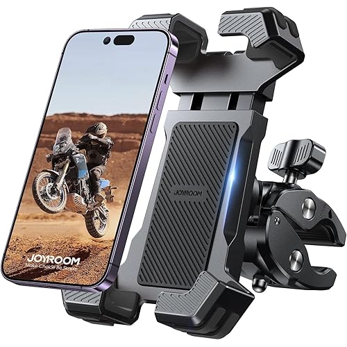 JOYROOM Motorcycle Phone Mount, [Fastest Visualize Lock][150mph Wind Anti-Shake] Bike Phone Holder with Easy Install Handlebar Clamp, fits for Bicycle Scooter ATV/UTV, Fit for iPhone & All Phones
